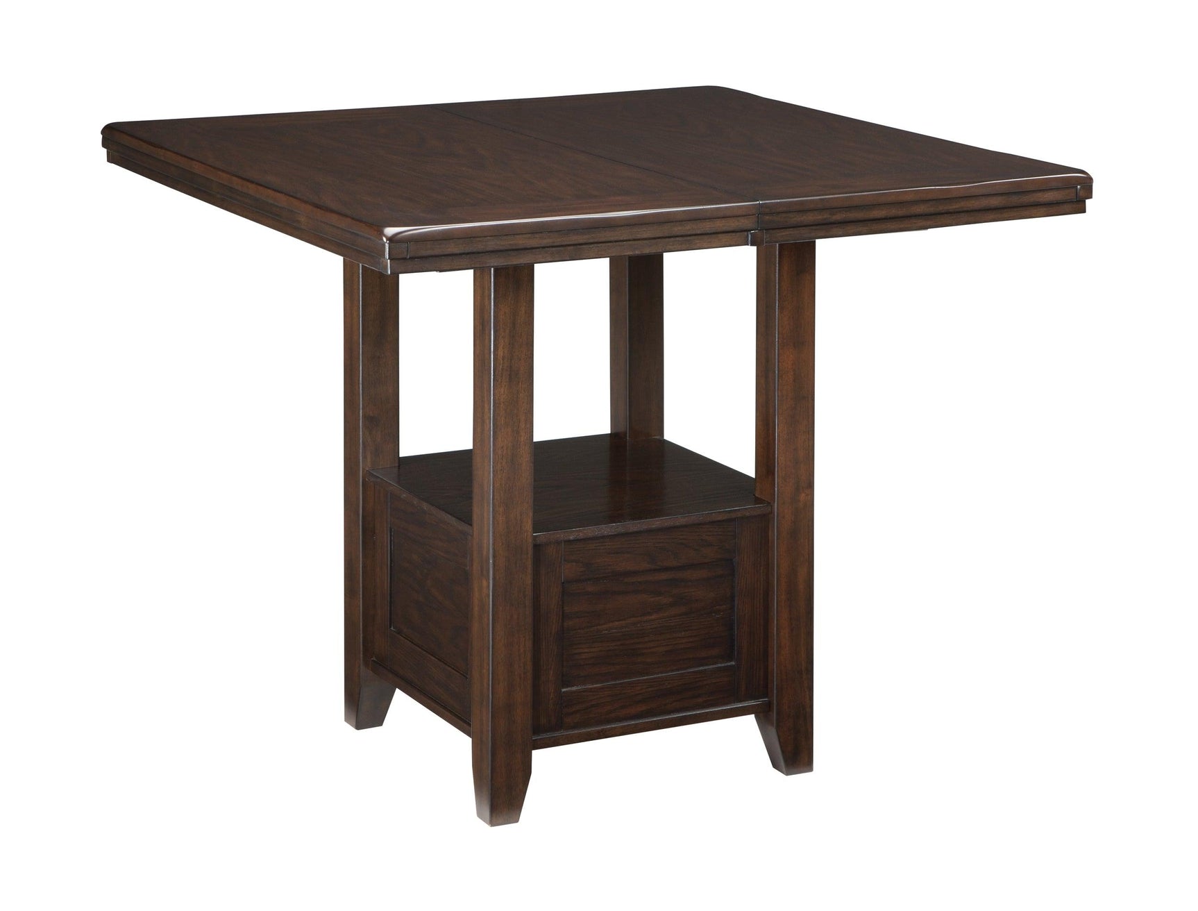 Top view of Haddigan dark brown dining table and barstools