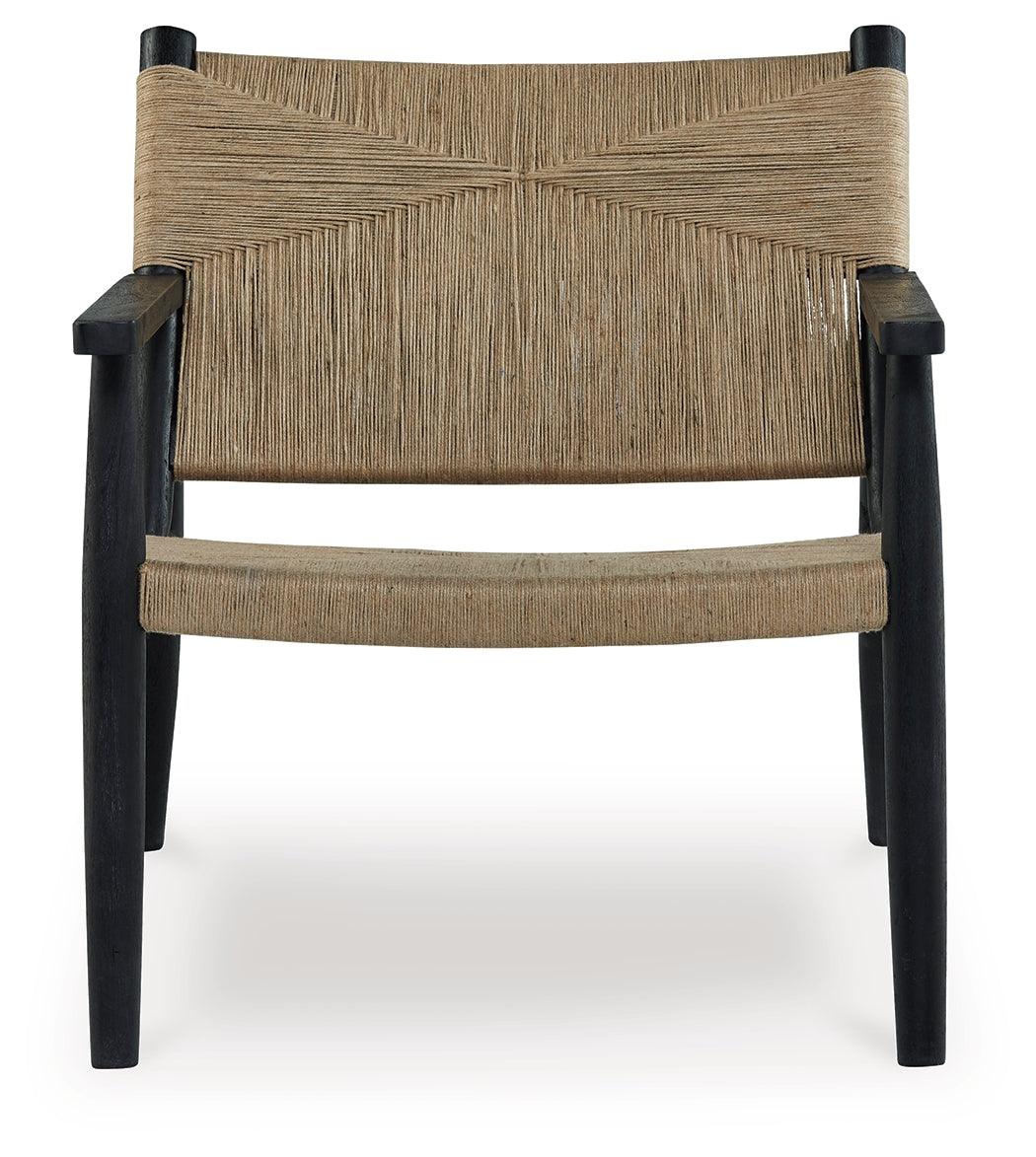 Close-up of natural jute upholstery on Halfmore chair
