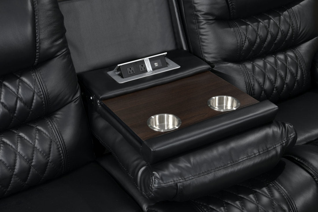Side view of Harley Black Leather Recliner with power controls
