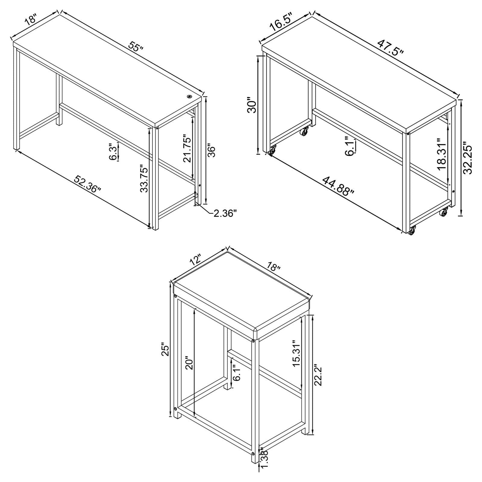 Hawes 4-Piece Black Multipurpose Counter Height Table Set front view