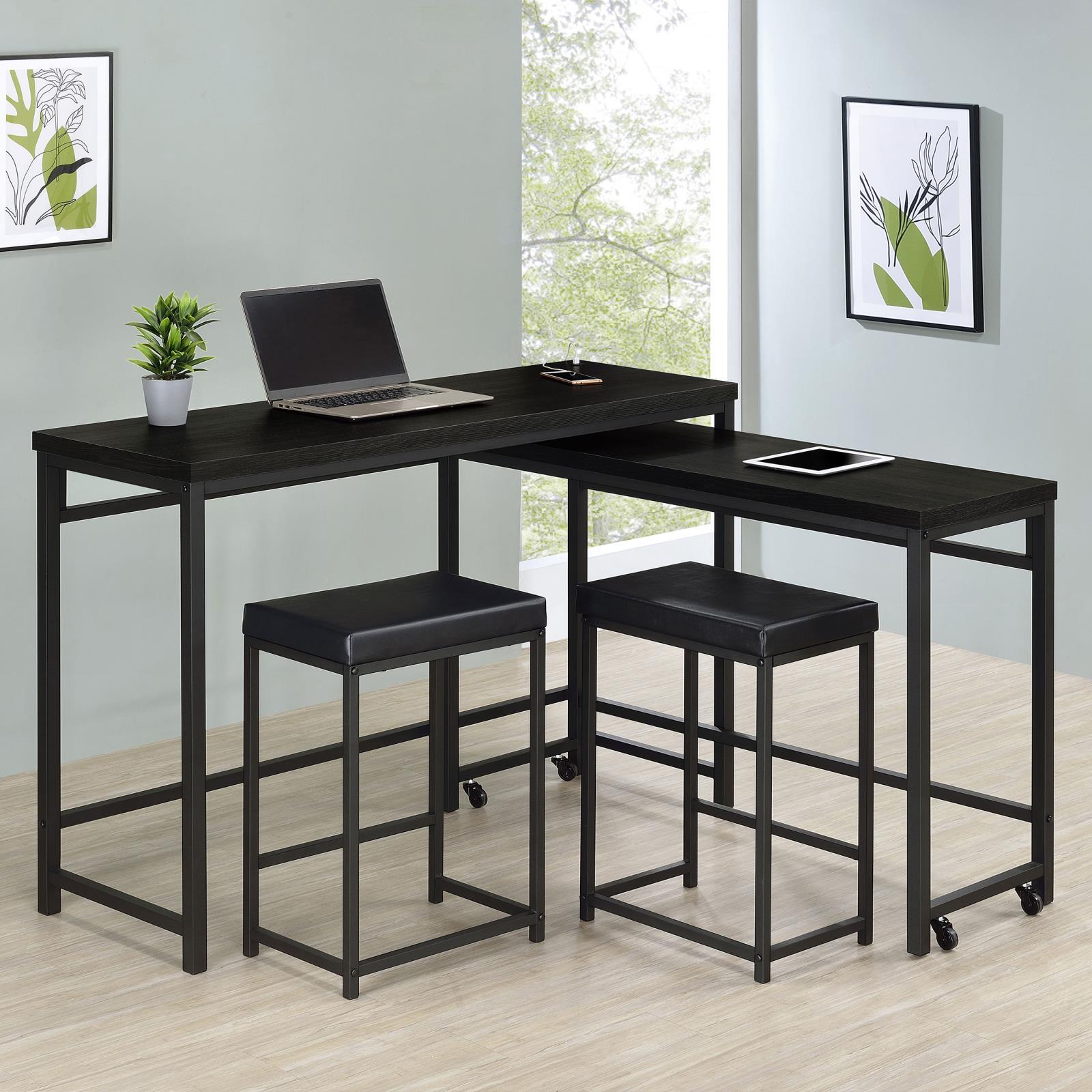 Backless stools with black faux leather cushions
