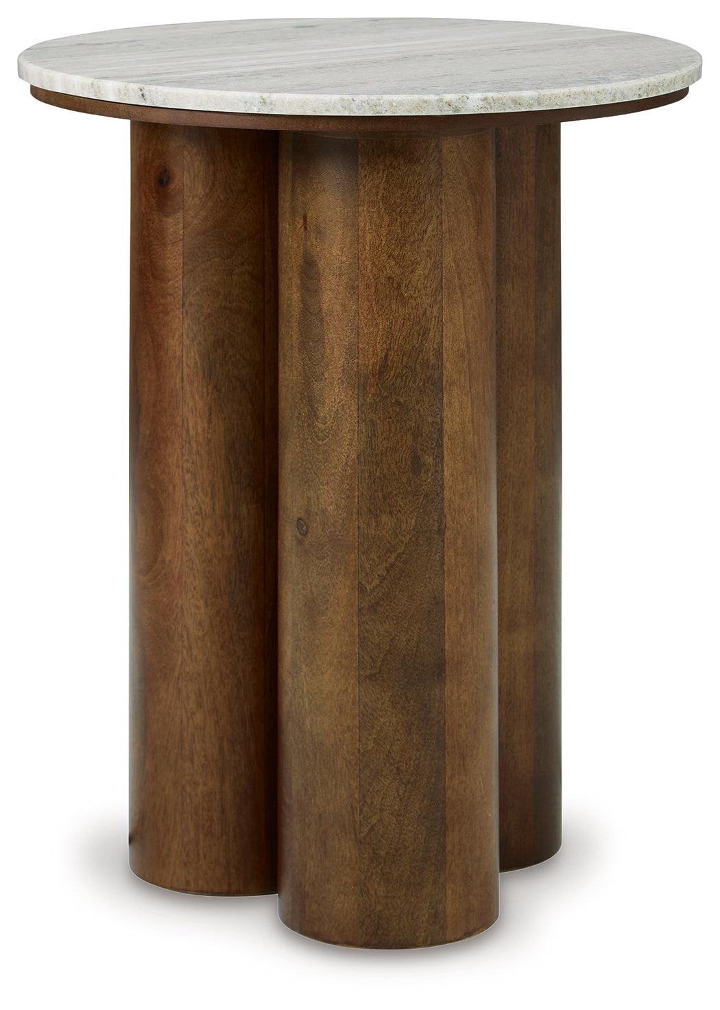Henfield Beige and Brown Accent Table side view