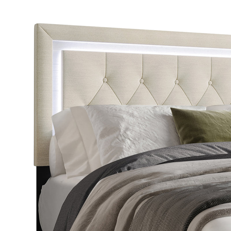 Oluma King Bed tufted panel and upholstery texture