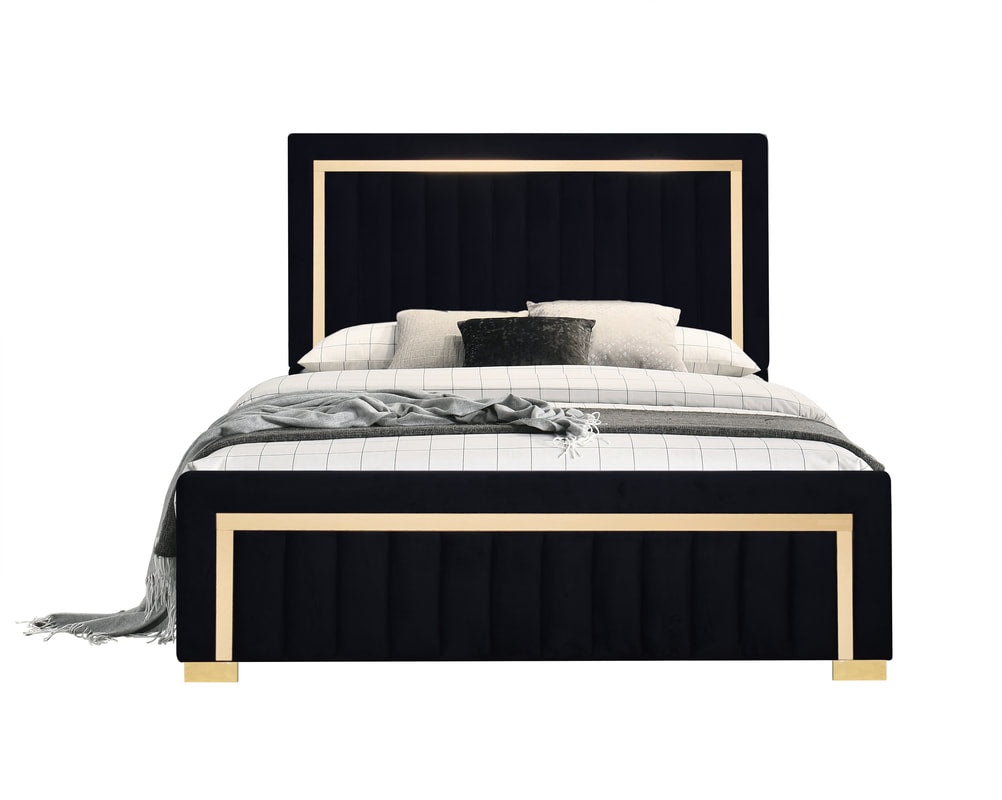 Henry Black Upholstered Panel Full Bed front view
