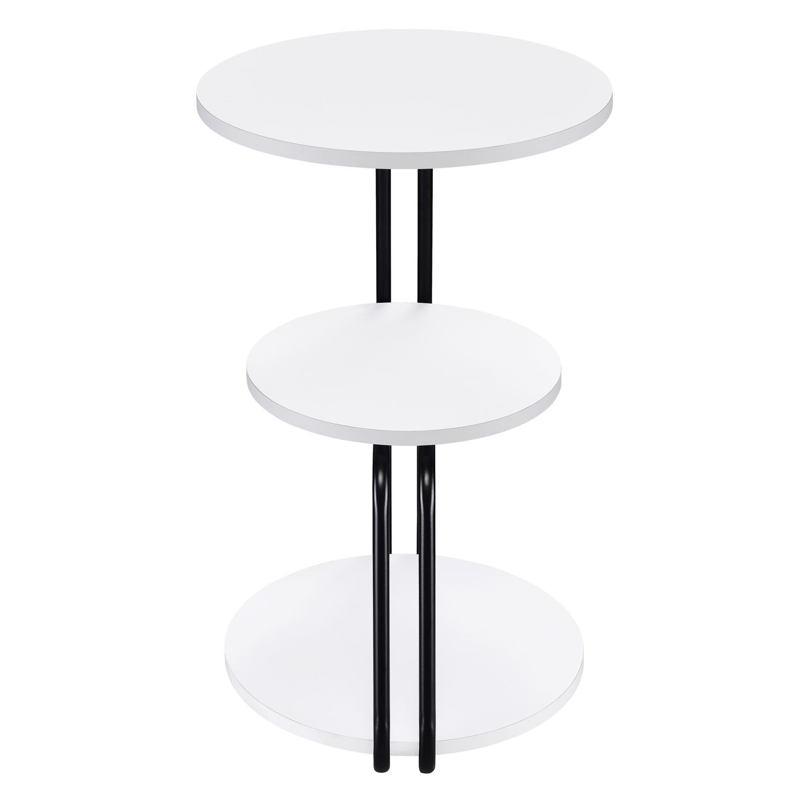 Three tiers of round tabletops stacked vertically