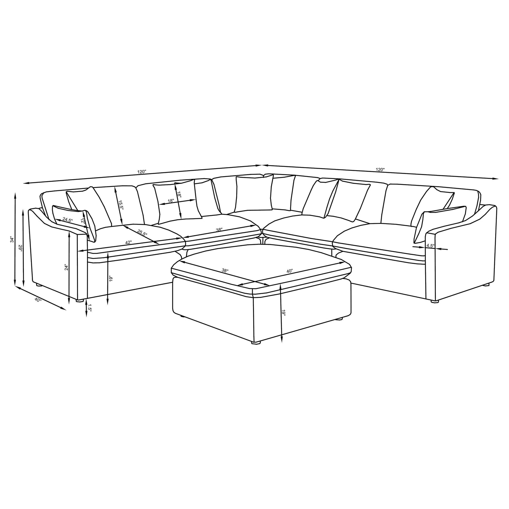 room view of Hobson 6-Piece Upholstered Modular Sectional Sofa Ivory sectional sofa
