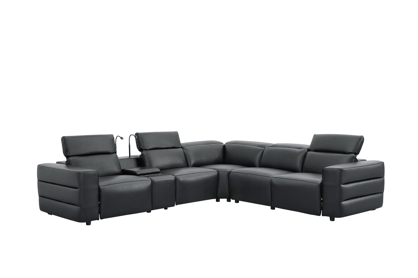 Holly Black Italian Leather 6-Piece Power Reclining Corner Sectional with Console view 4