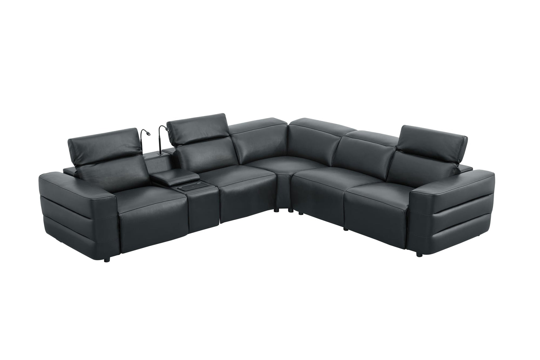 Holly Black Italian Leather 6-Piece Power Reclining Corner Sectional with Console view 8