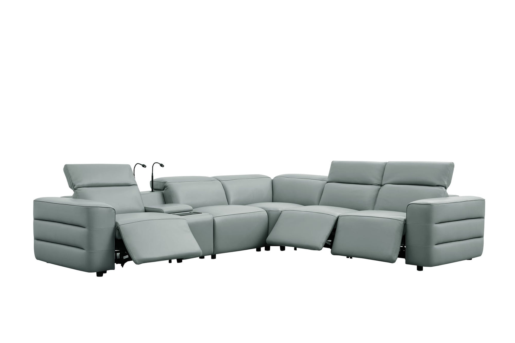 Holly Grey Italian Leather 6-Piece Power Reclining Corner Sectional with Console view 2