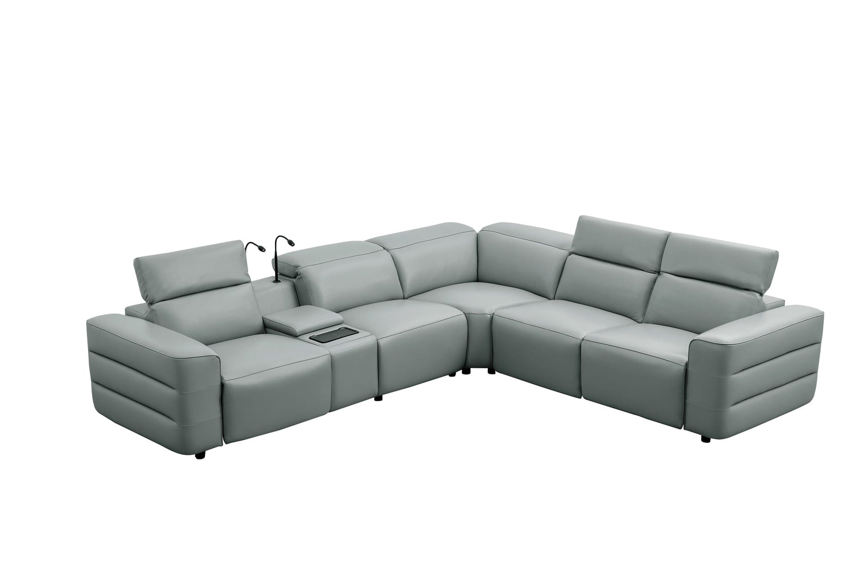 Holly Grey Italian Leather 6-Piece Power Reclining Corner Sectional with Console view 4