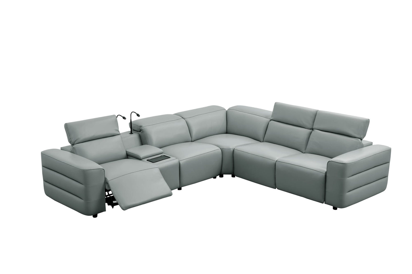 Holly Grey Italian Leather 6-Piece Power Reclining Corner Sectional with Console view 6