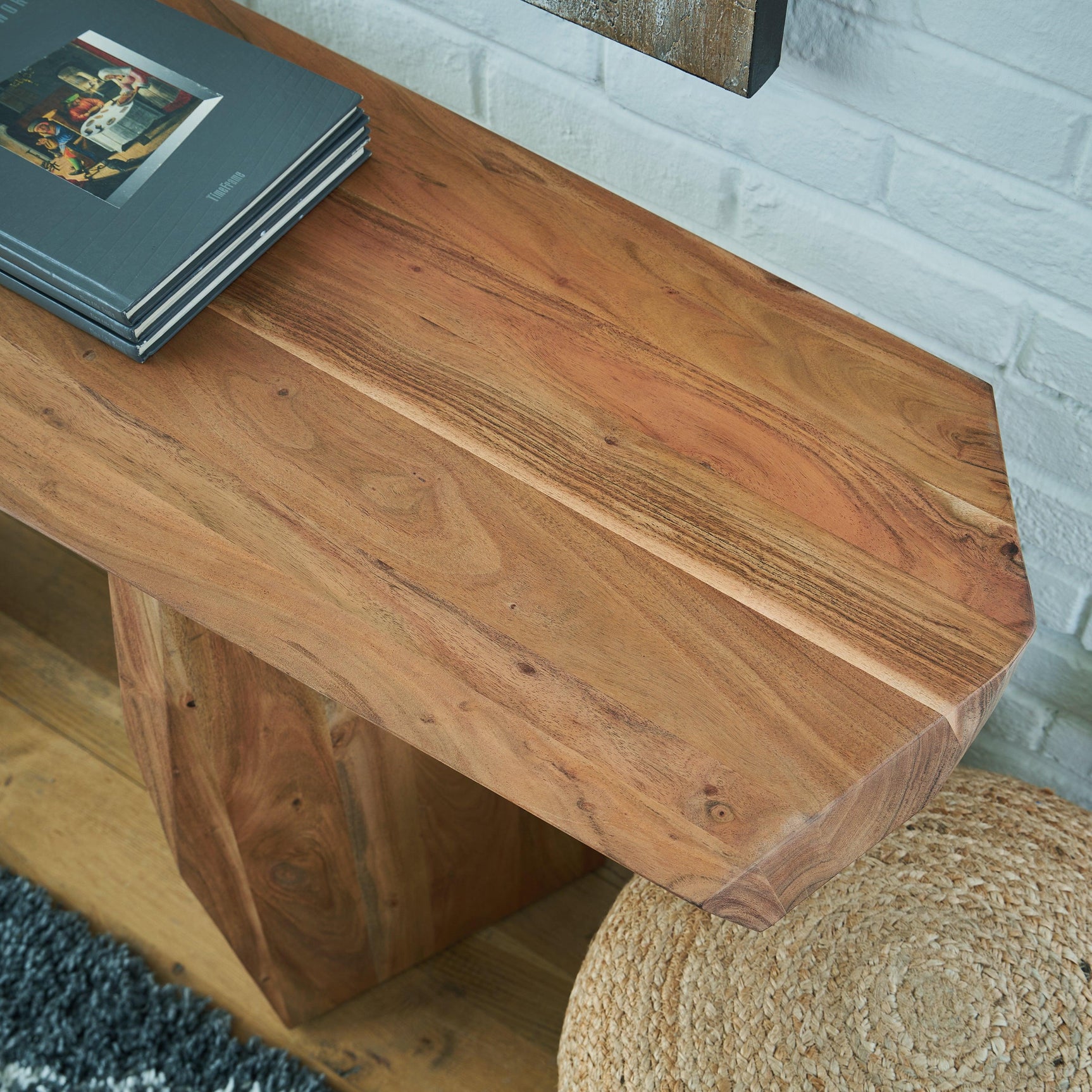 Holward Natural Console Sofa Table in living room setting