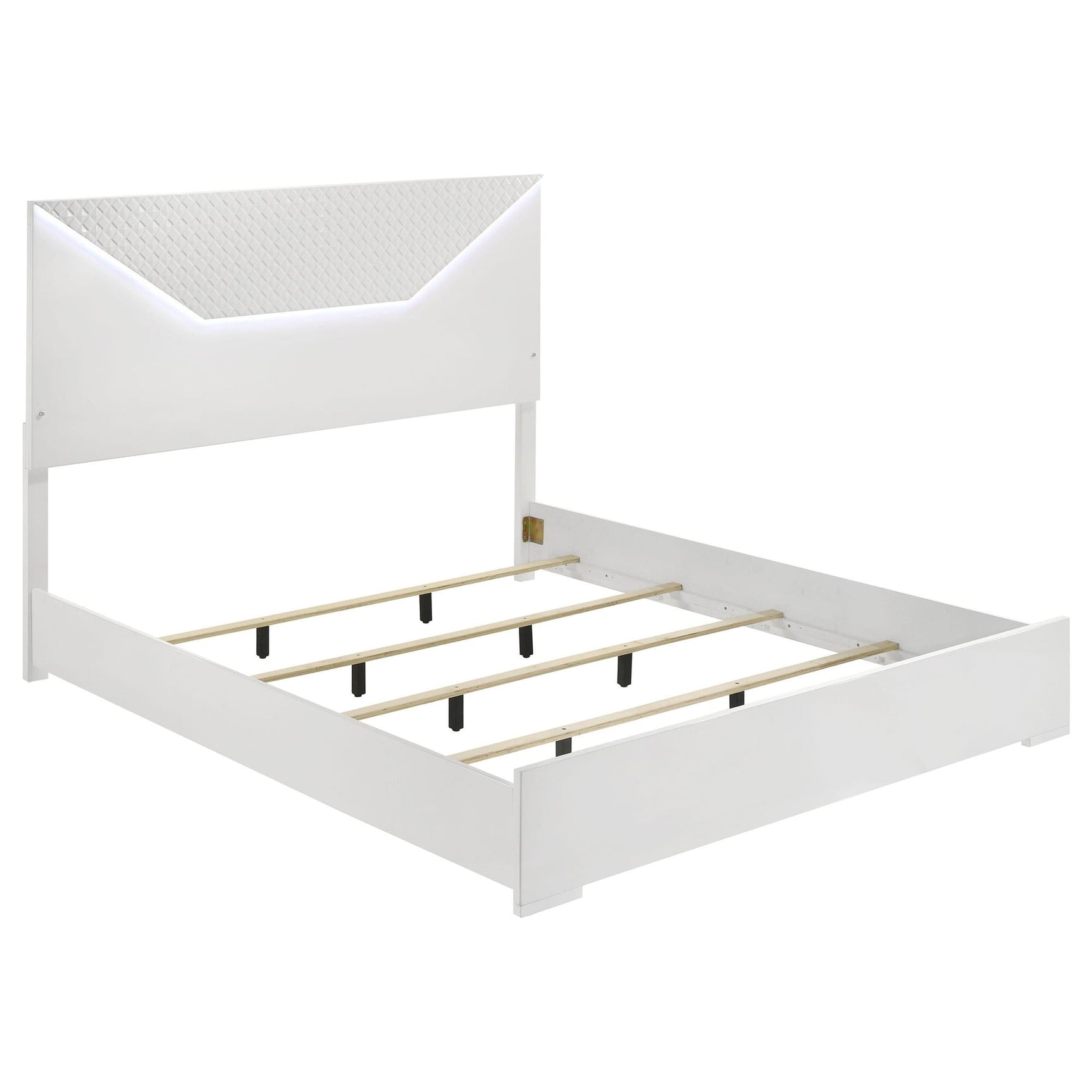 Ives Eastern King Panel Bed LED Headboard White High Gloss from Decor Furniture