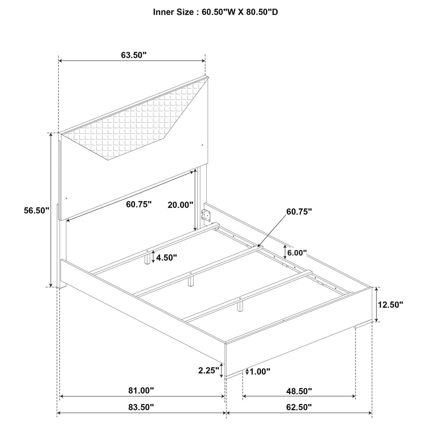 Ives Queen Panel Bed LED Headboard Grey High Gloss view 9