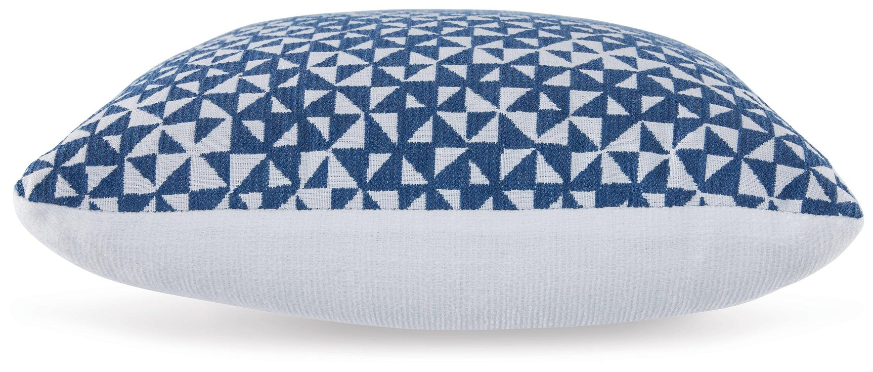 Close-up of Jaycott Next-Gen Nuvella Blue and White Geometric Pillow