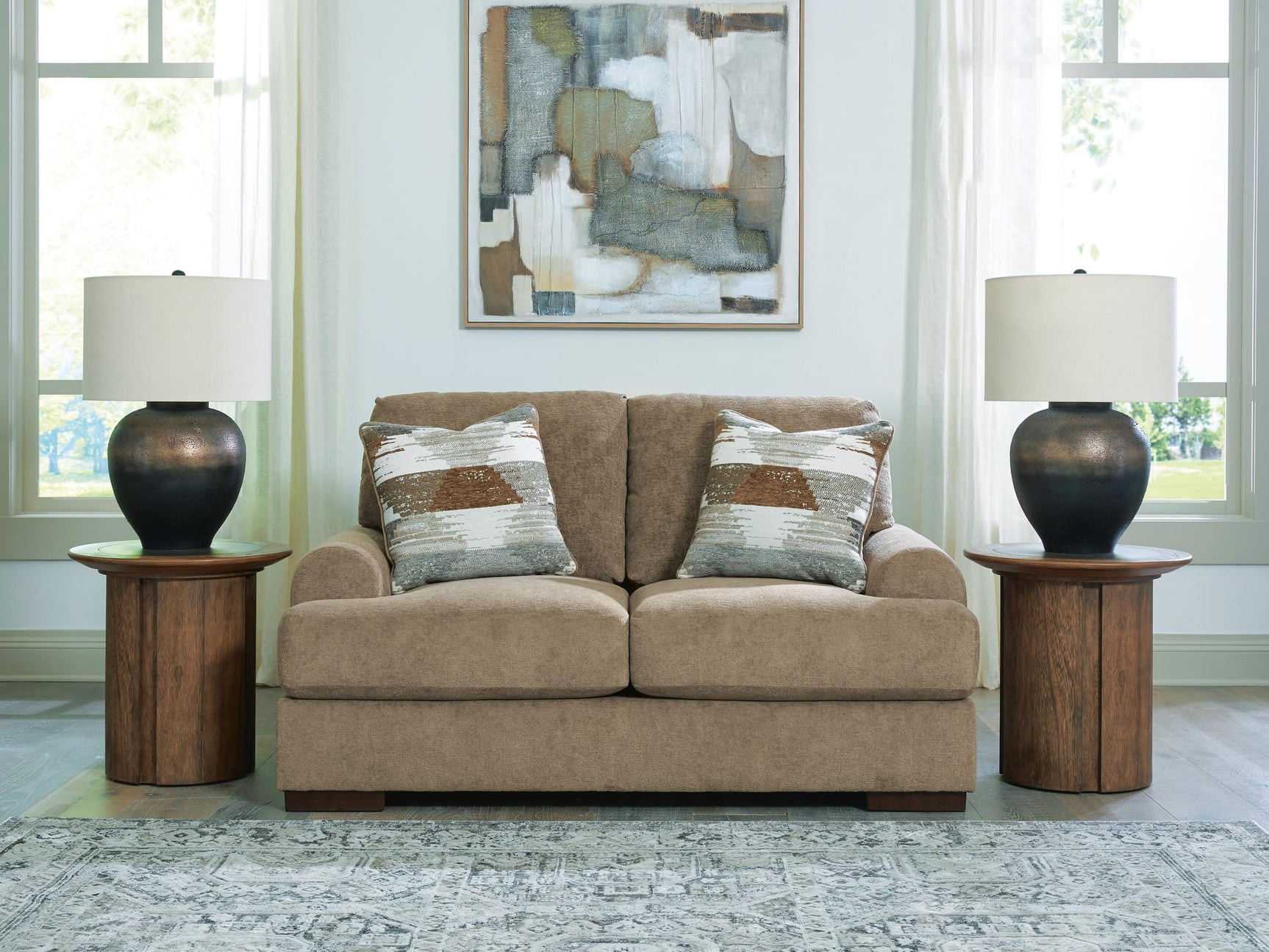 Jayne Park Pecan Chenille Loveseat from Decor Furniture