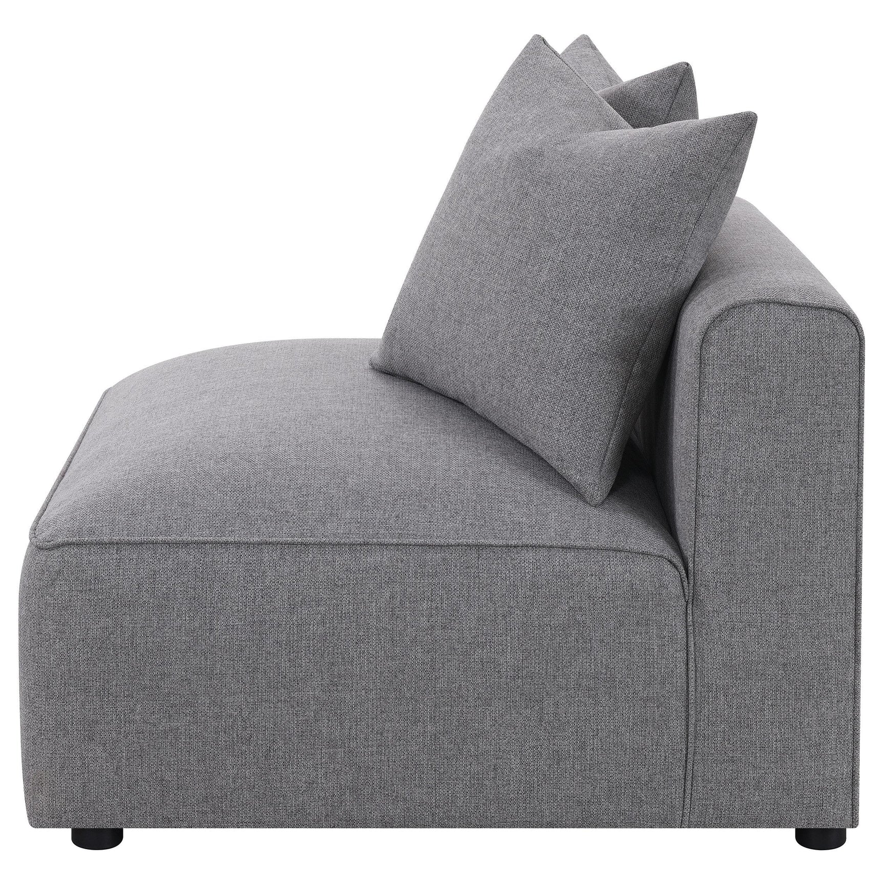 Jennifer grey upholstered armless chair close-up fabric texture