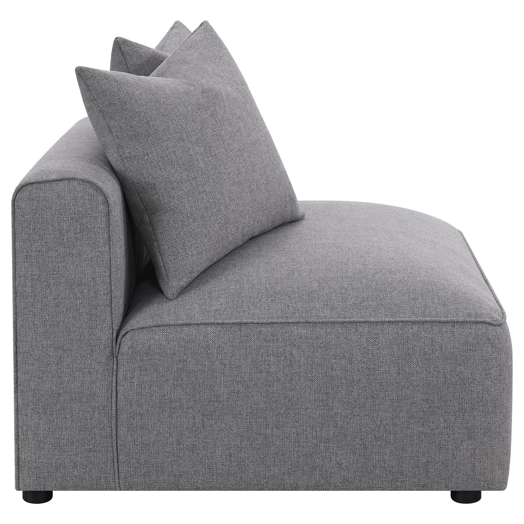 Jennifer grey upholstered armless chair side silhouette