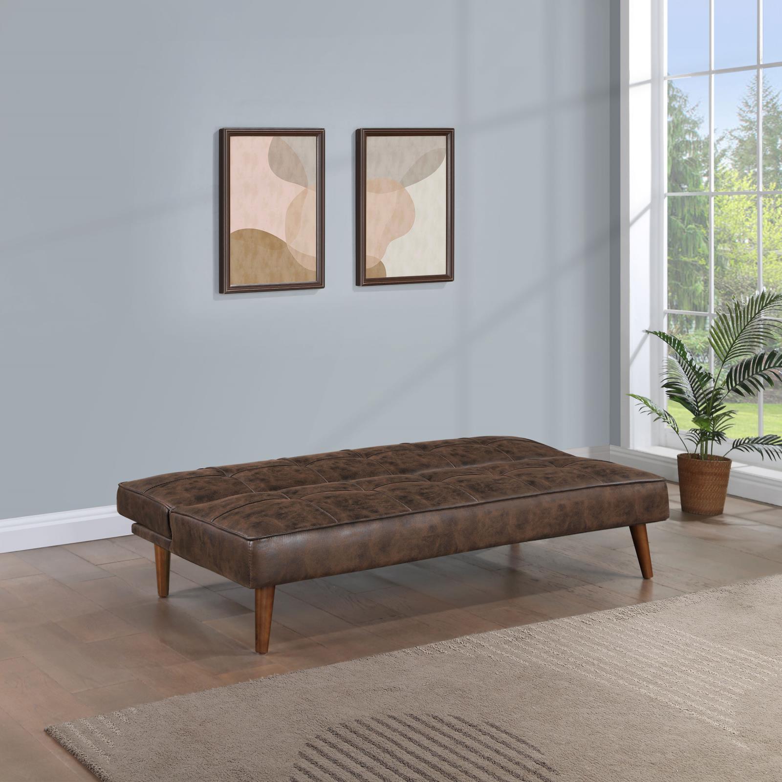 Jenson Sofa Bed dark coffee brown side view with legs visible