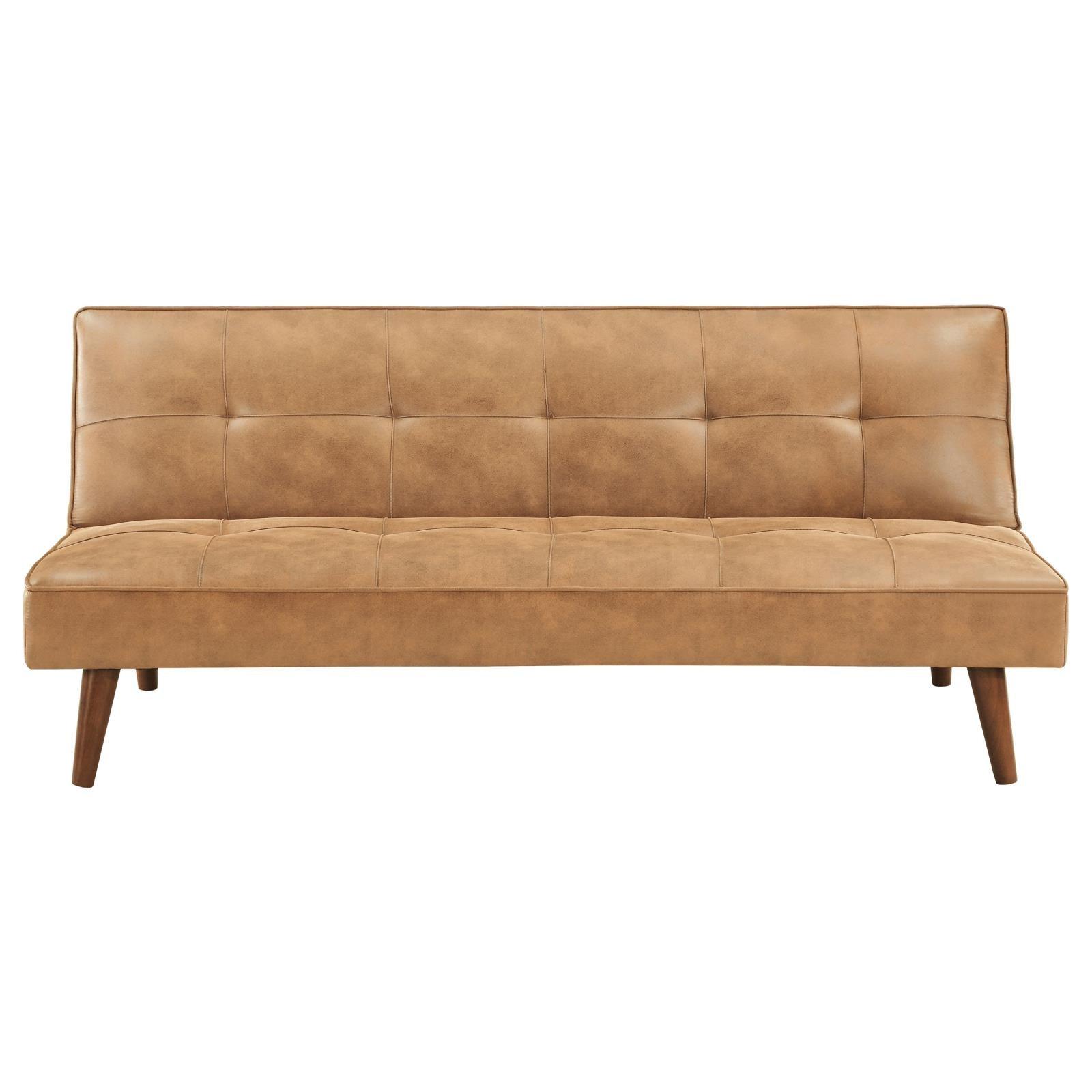 Jenson Convertible Sofa Bed Saddle Brown converted to bed flat view