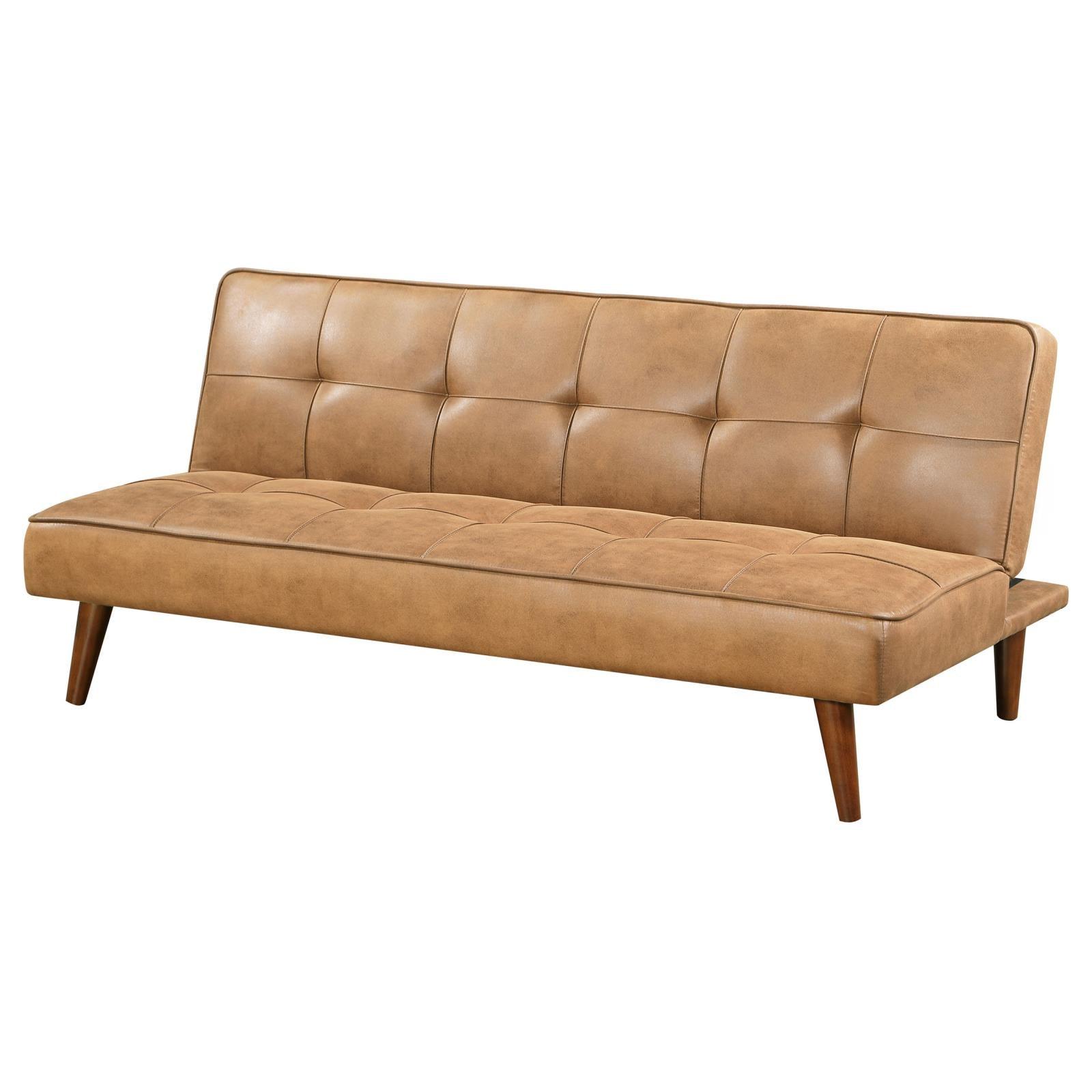 Jenson Convertible Sofa Bed Saddle Brown sofa angle with tufting visible