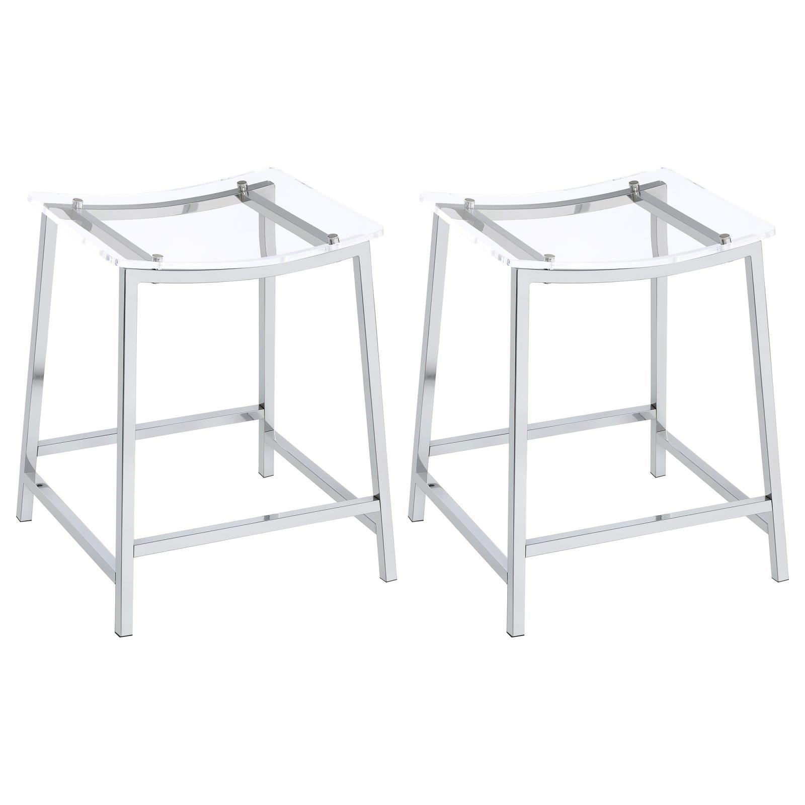 Jovani acrylic backless counter height bar stools clear and chrome set of 2 front view