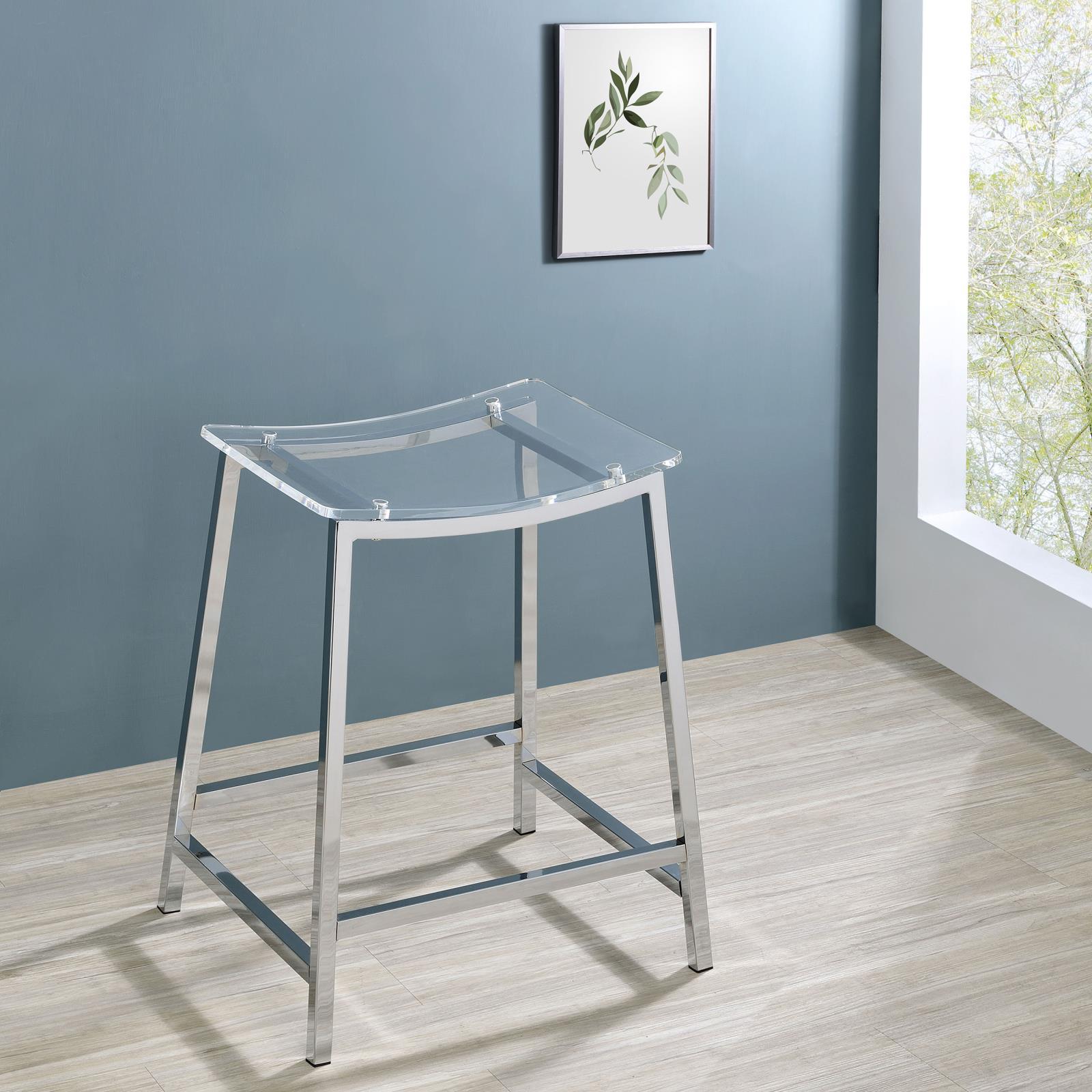 Jovani acrylic backless counter height bar stools clear and chrome set of 2 angled view