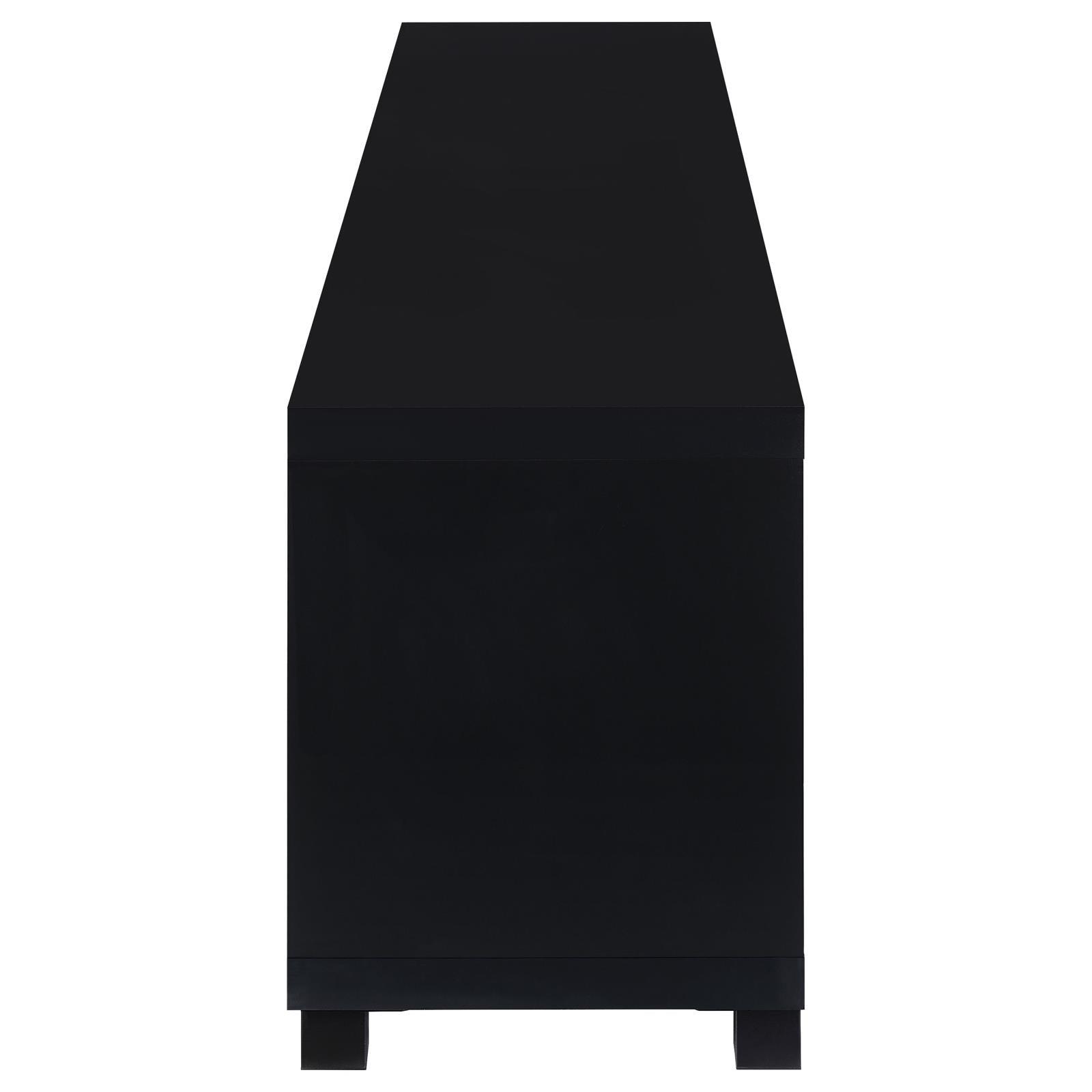 Jupiter TV stand detail of plastic glide levelers