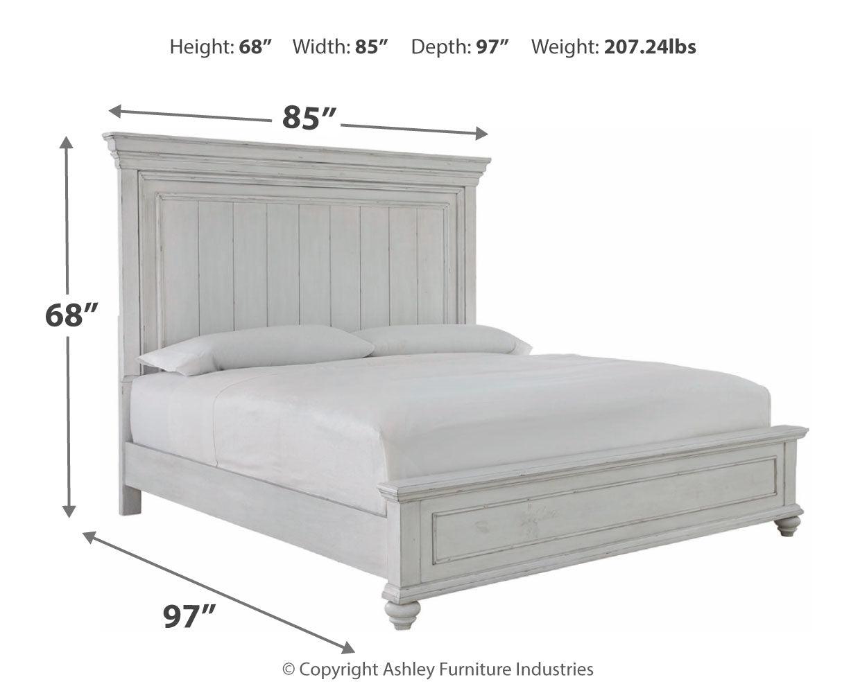 Bedroom layout featuring Kanwyn Whitewash Panel Bedroom Set