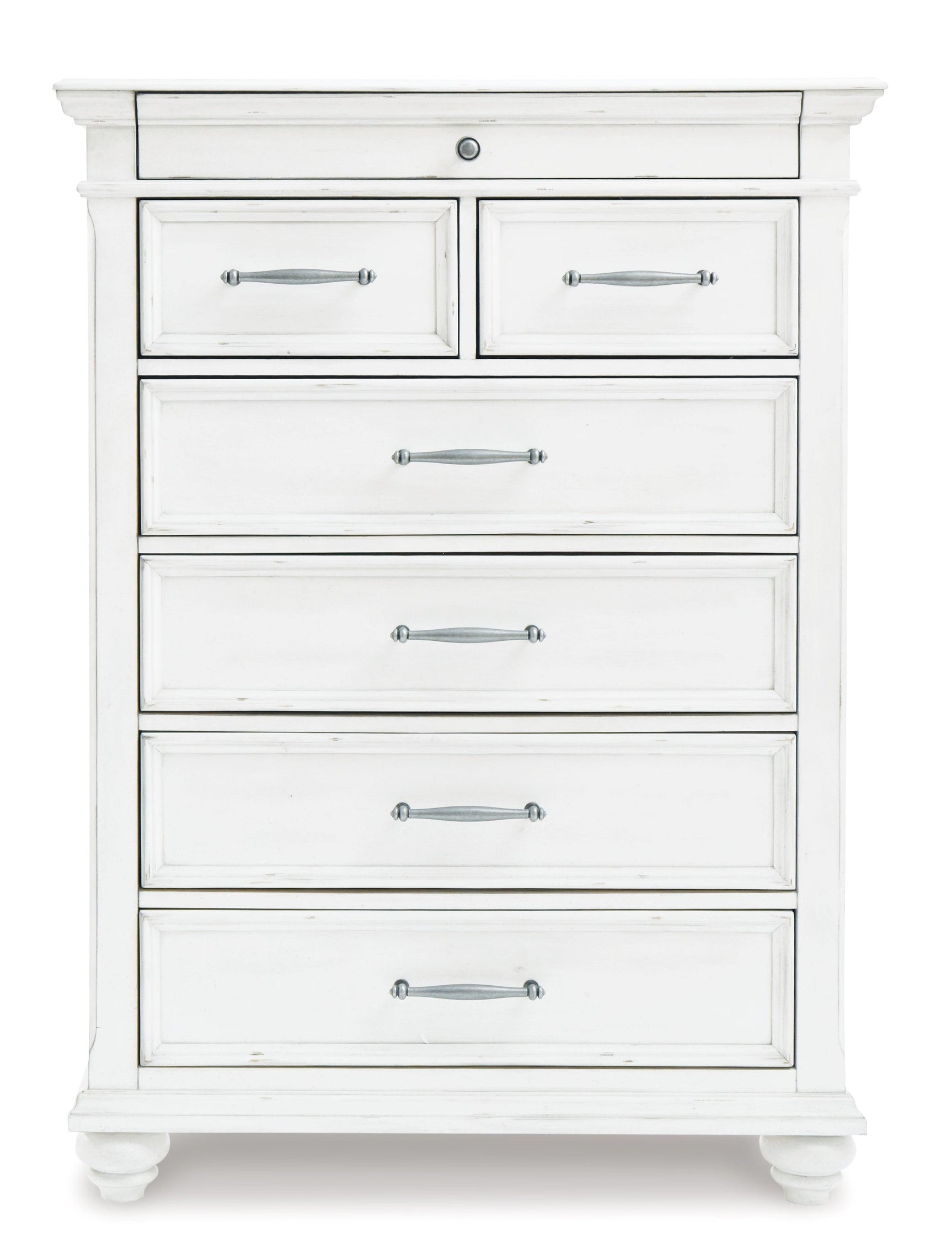 Bedroom setting with Kanwyn Whitewash Panel Storage Bedroom Set bed