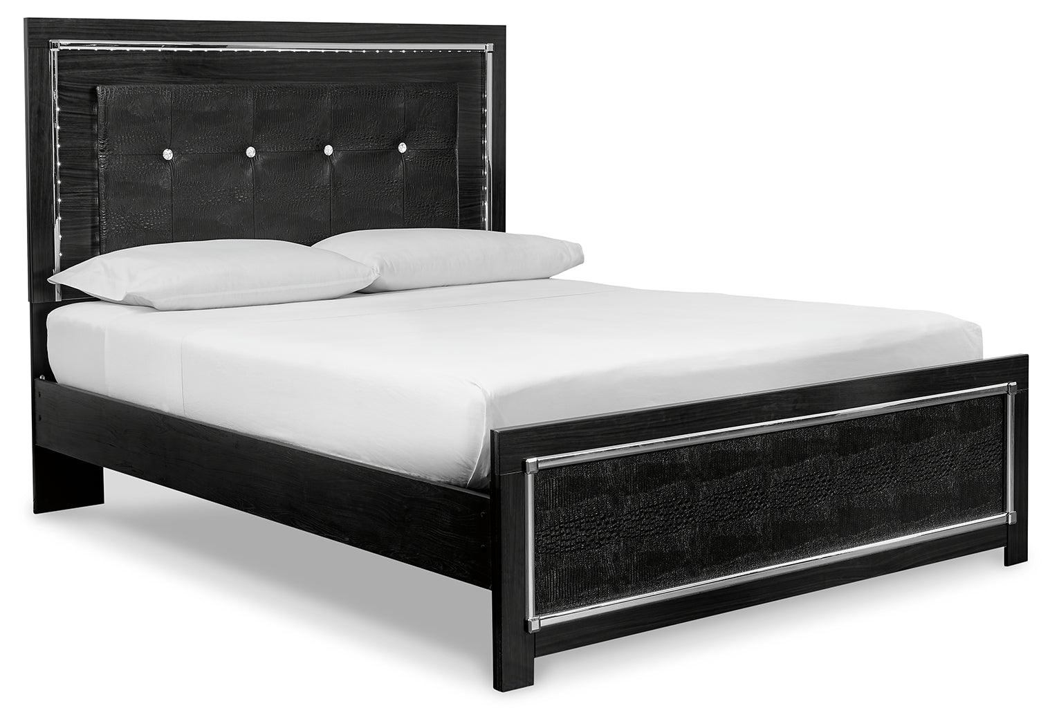 Bedroom view of Kaydell Black Upholstered Panel Bedroom Set bed