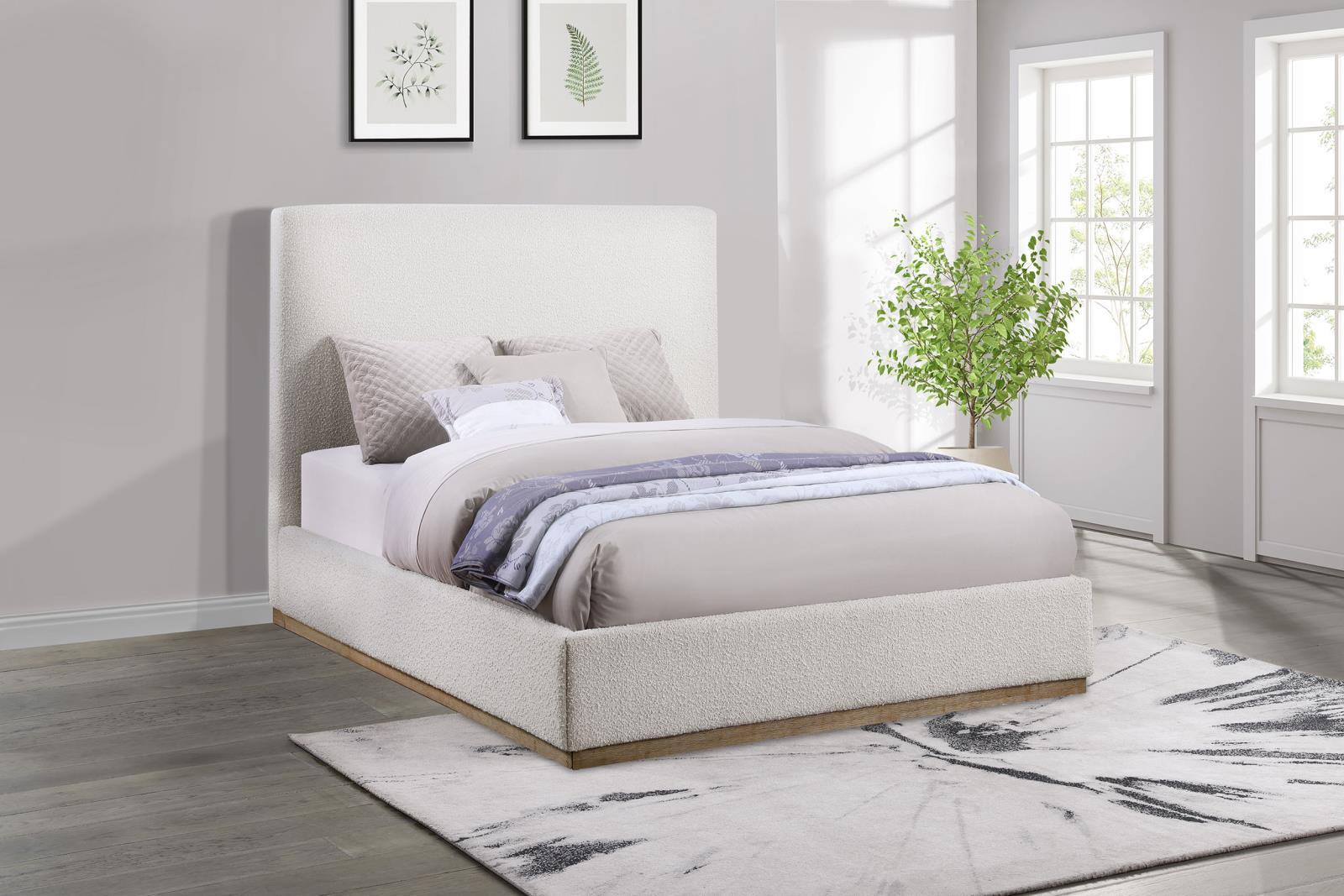 Knox Upholstered Queen Platform Bed Cream angled front view