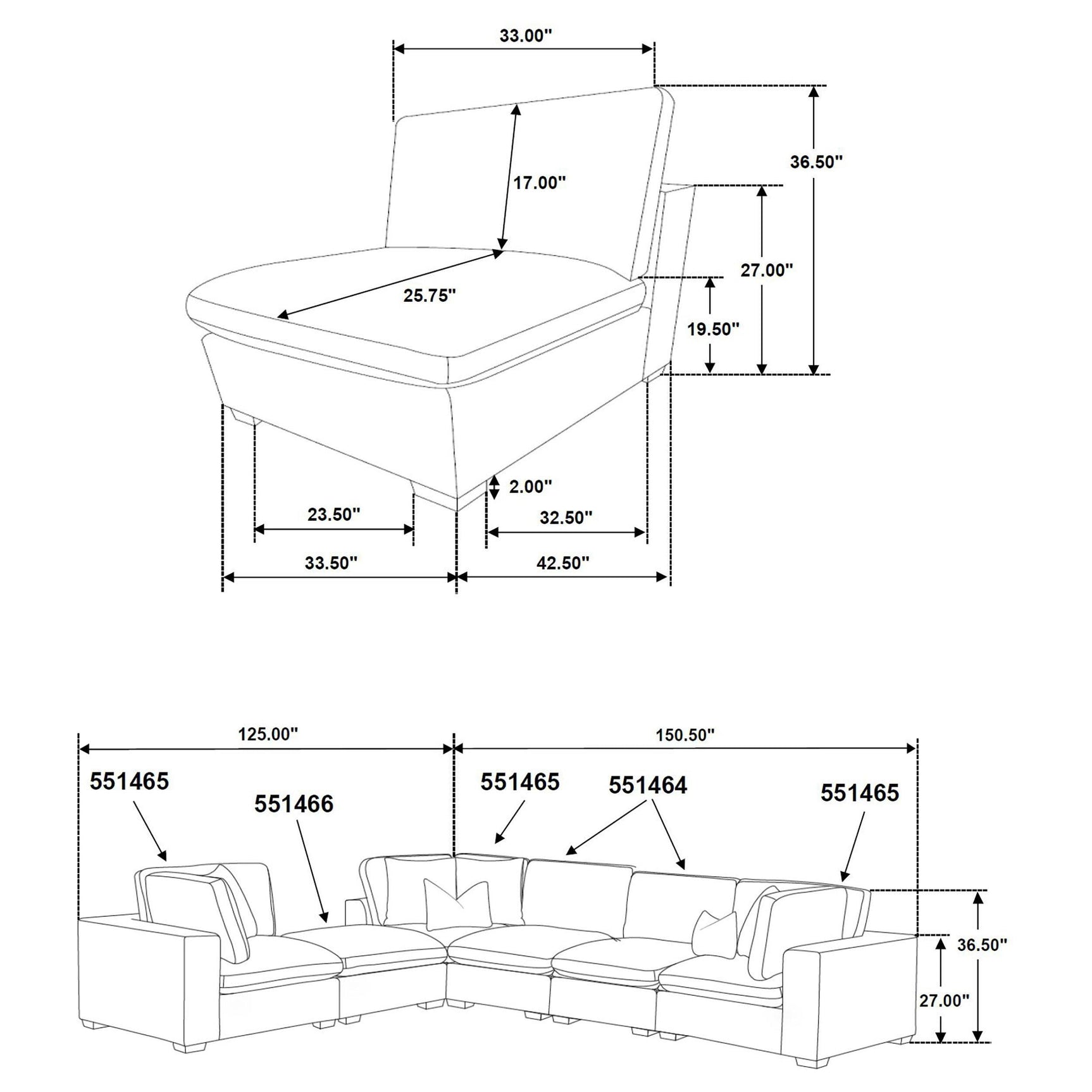 detail view of Lakeview 5-Piece Upholstered Modular Sectional Chocolate sectional sofa