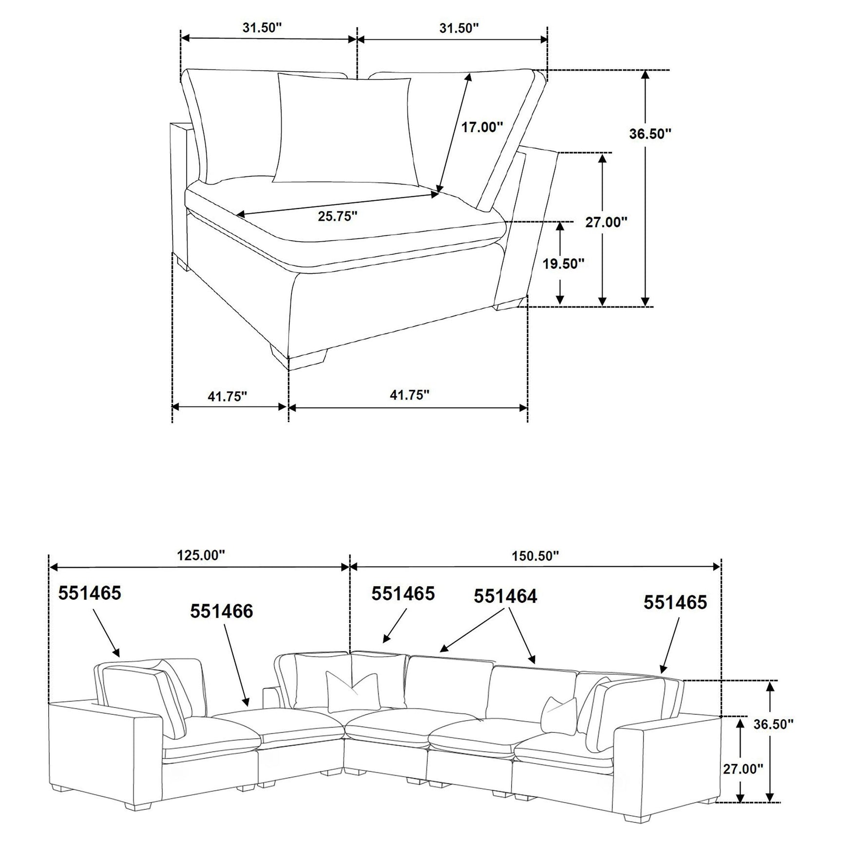 room view of Lakeview 5-Piece Upholstered Modular Sectional Chocolate sectional sofa