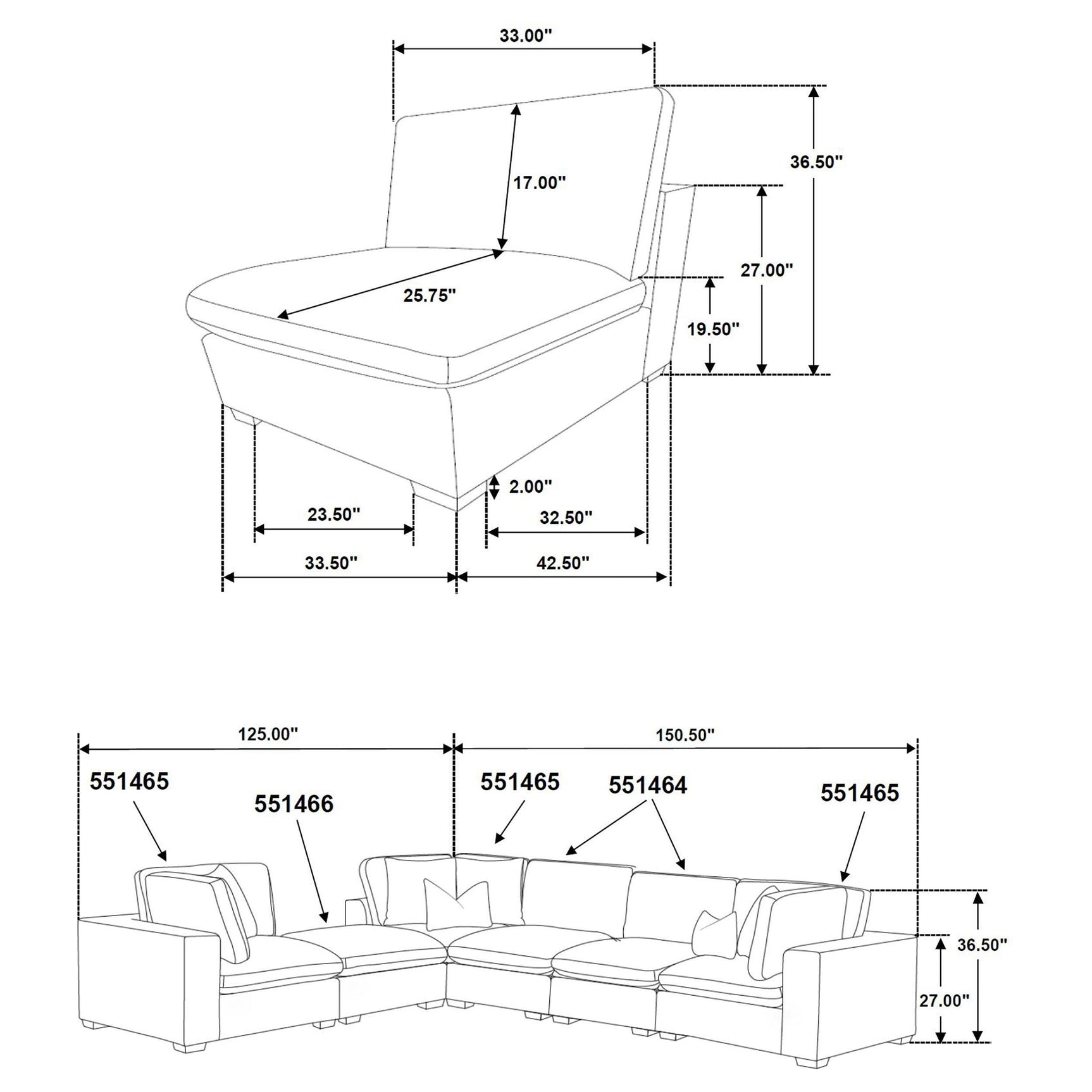 Detail of tufting on Lakeview 6-piece upholstered sectional sofa