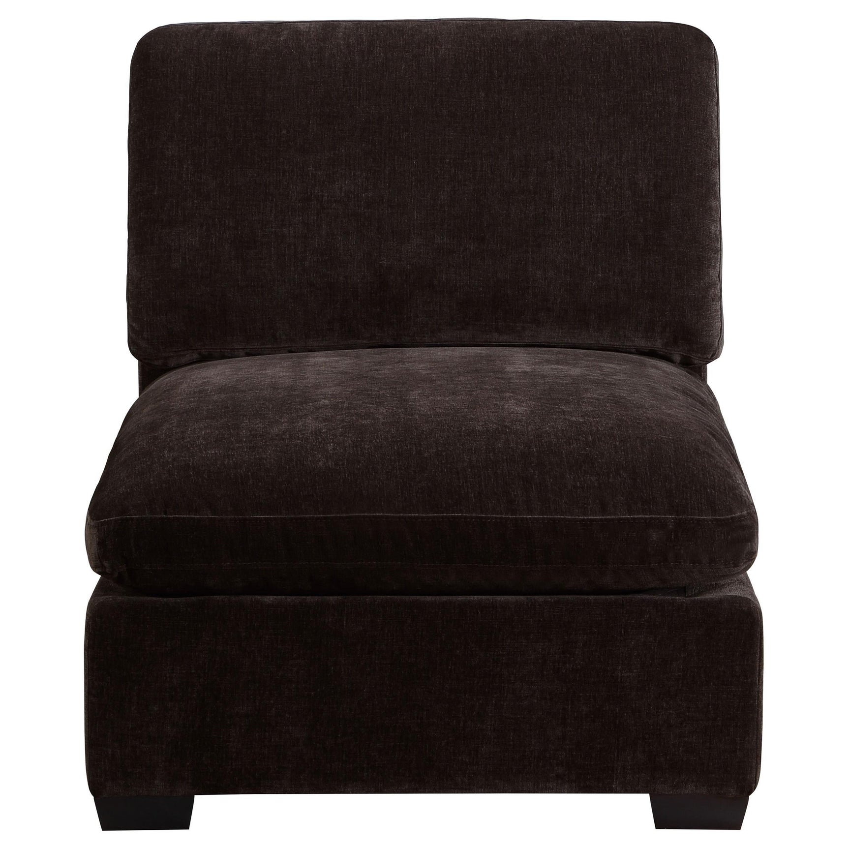 Side view of Lakeview Dark Chocolate Upholstered Armless Chair