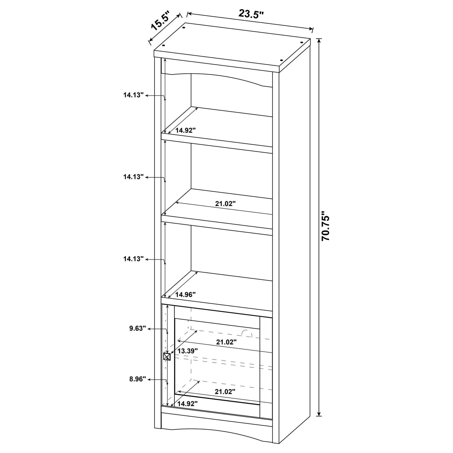 Laughlin 3-shelf media tower side angle in dark pine finish