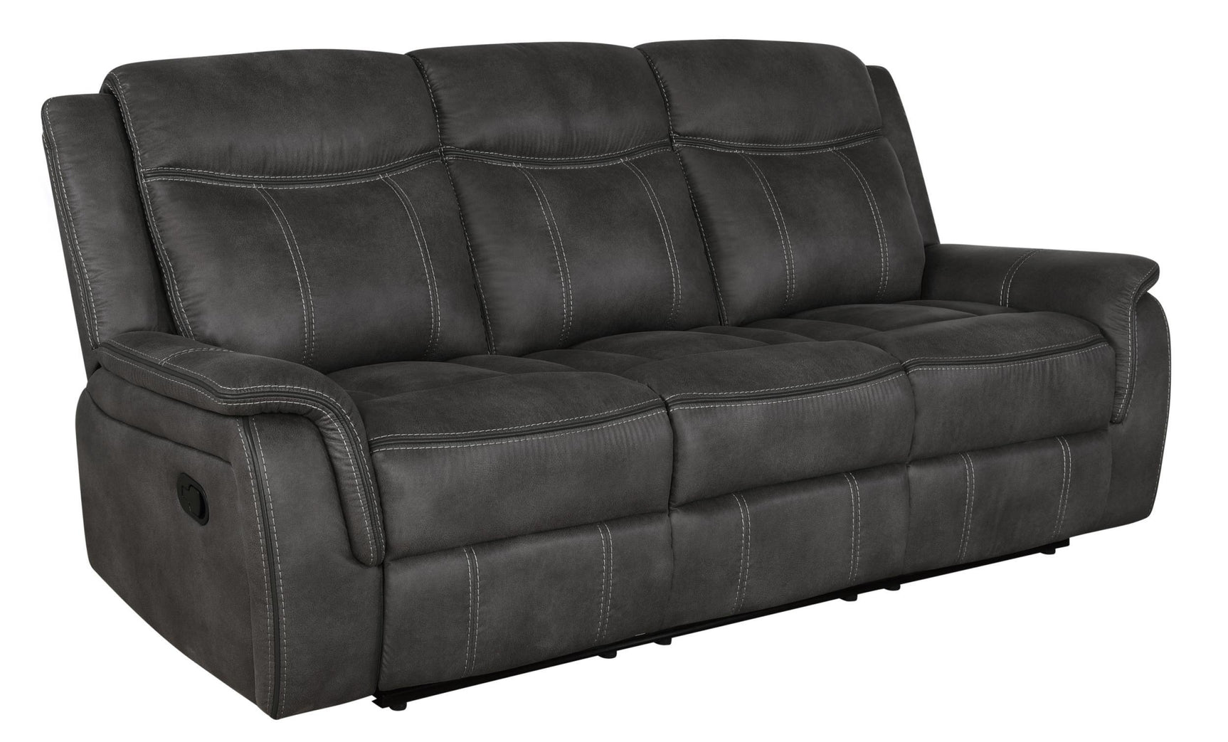 Back view of Lawrence reclining sofa set in charcoal