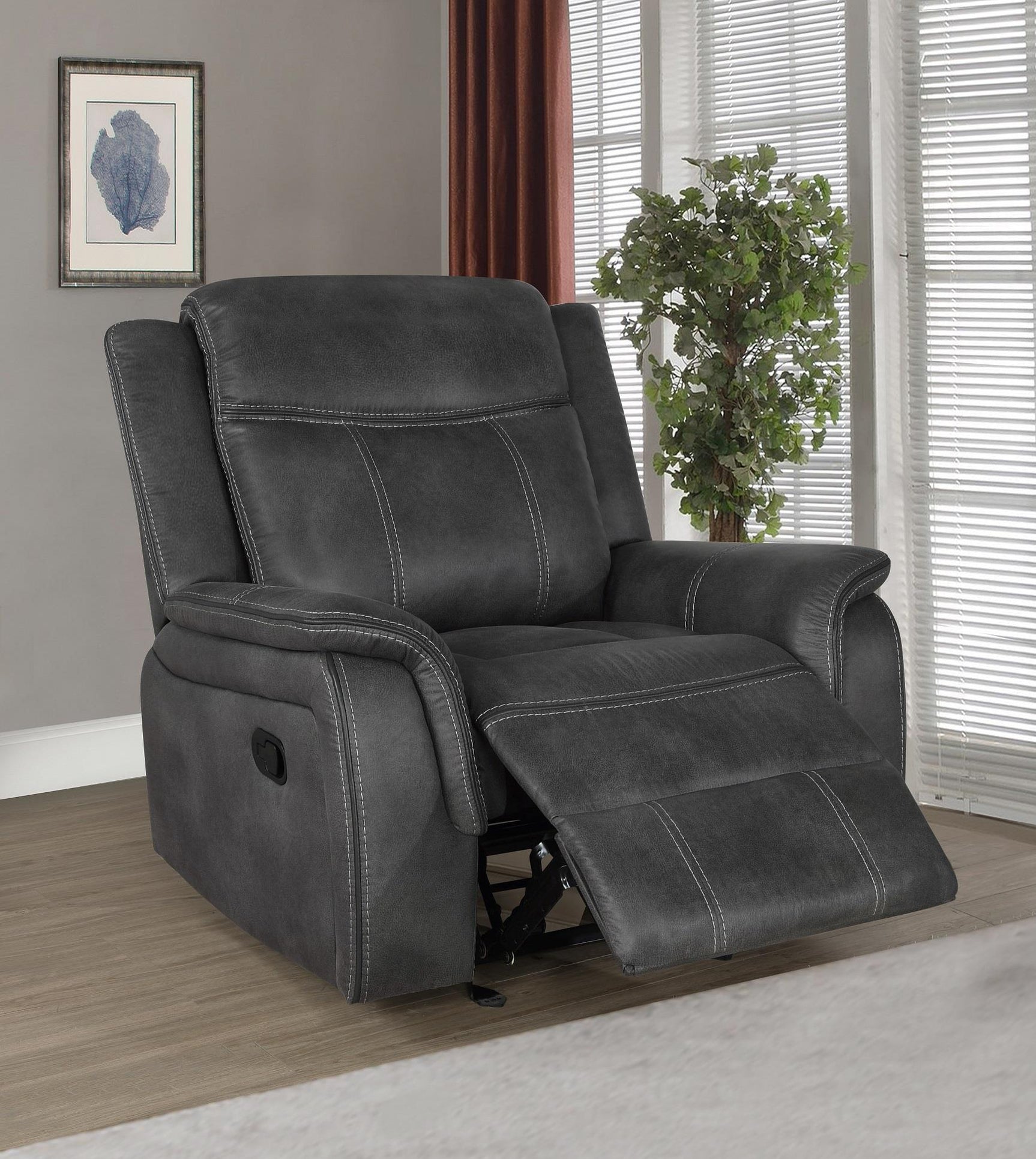 Recliner partially extended showing manual mechanism