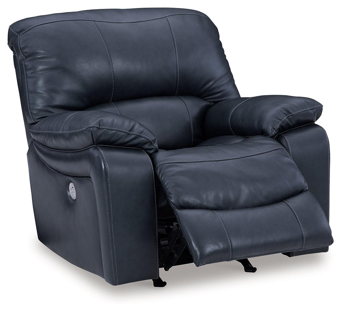 Leesworth Ocean Leather Power Recliner reclined position view