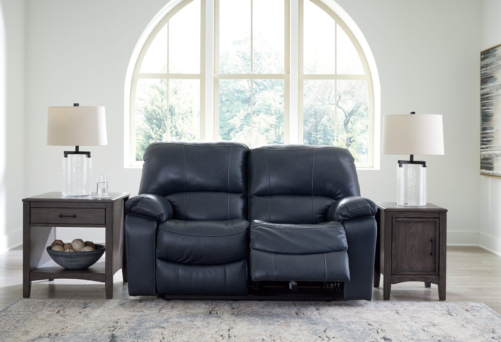 Seating detail of Leesworth Ocean Leather Power Reclining Loveseat