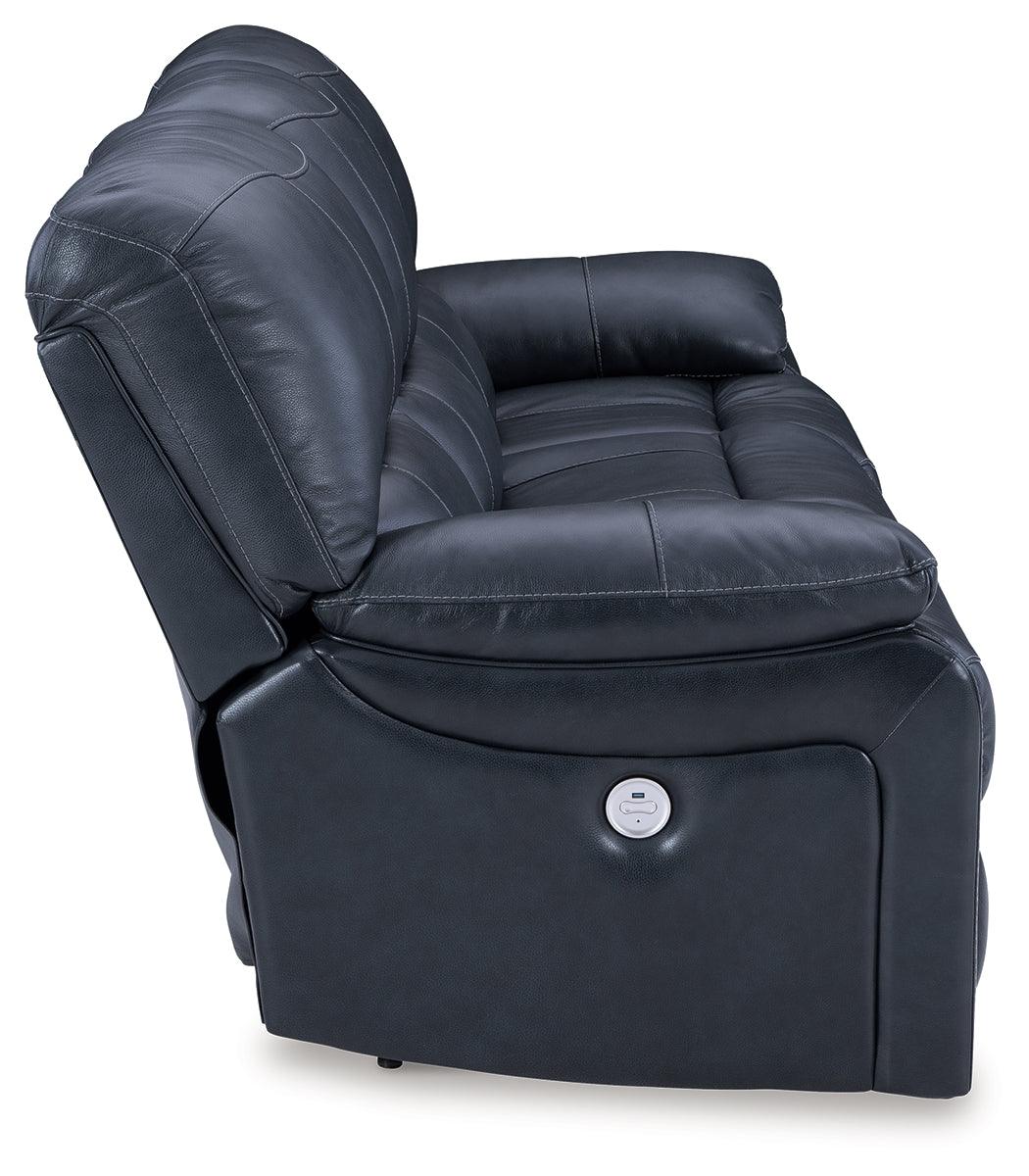 Leesworth Ocean Leather Match Power Reclining Sofa stitching detail