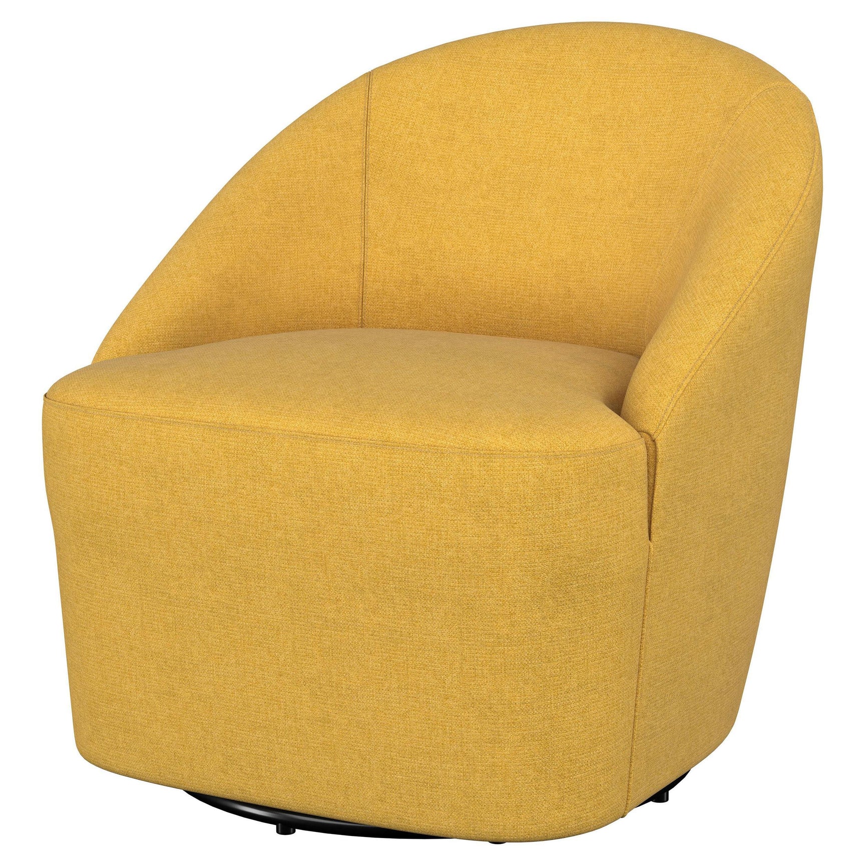 Leon Upholstered Barrel Accent Swivel Chair mustard yellow metal swivel base detail