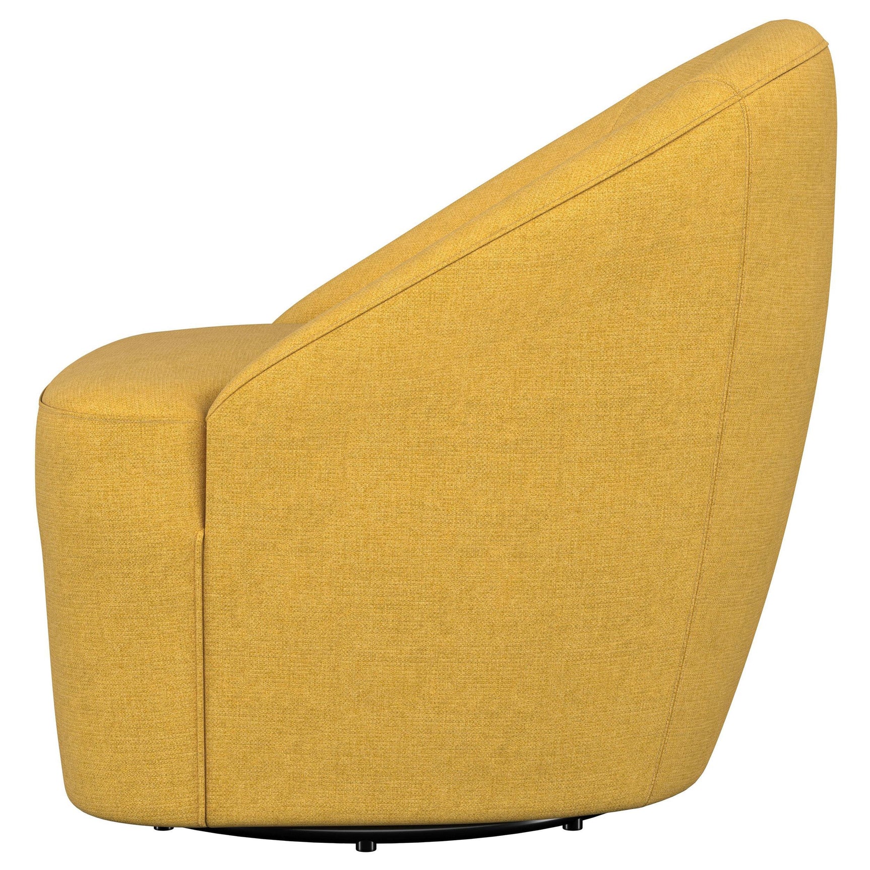 Leon Upholstered Barrel Accent Swivel Chair mustard yellow close-up of fabric upholstery