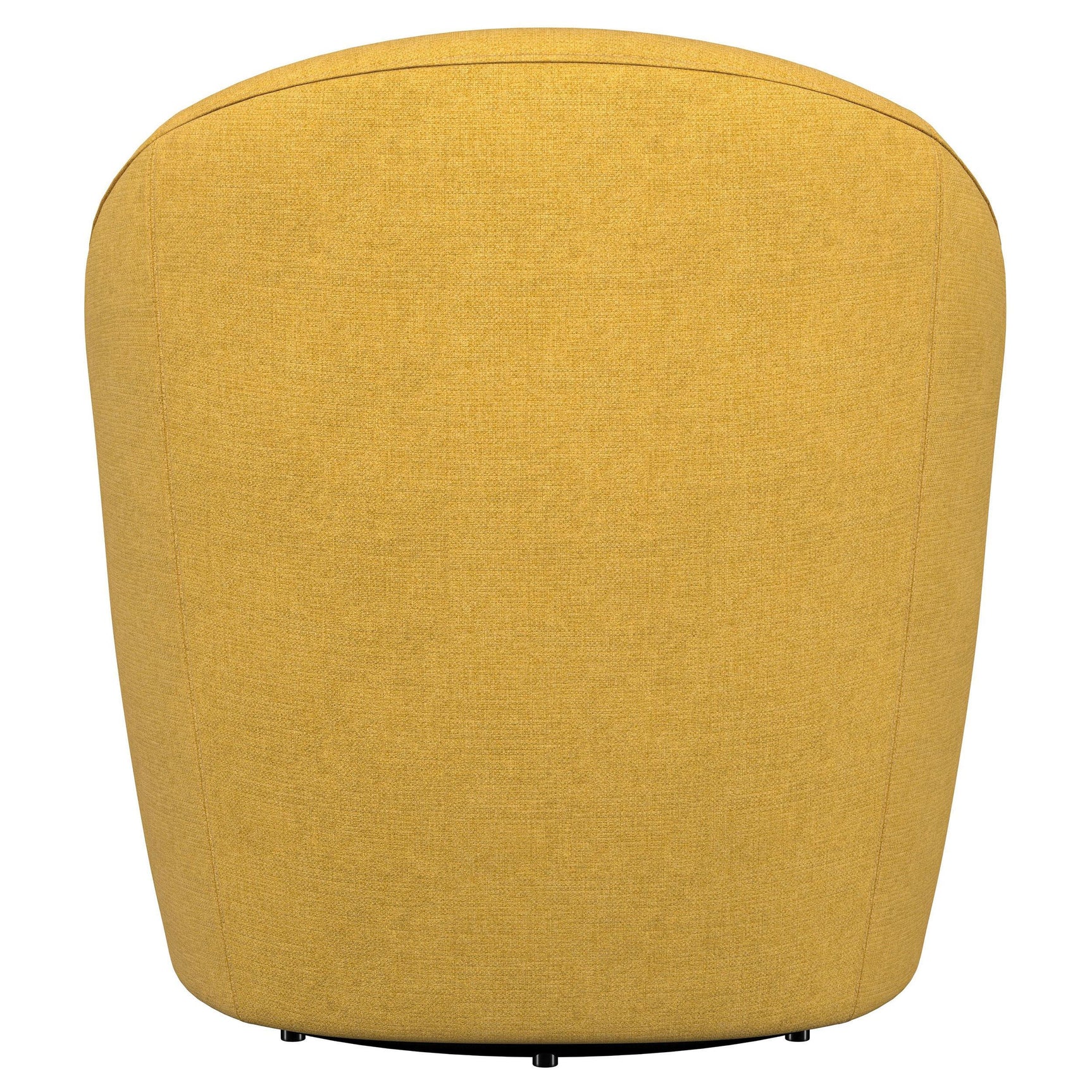 Leon Upholstered Barrel Accent Swivel Chair mustard yellow angled view in living room setting