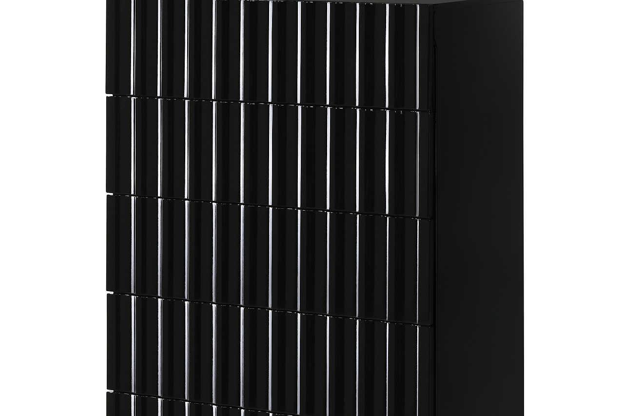 bedroom view of Lila Black Gold Upholstered Panel Bedroom Set bed