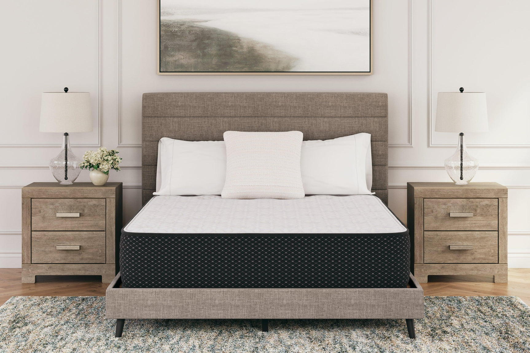 Side angle of Limited Edition Plush White Queen Mattress showing quilted top