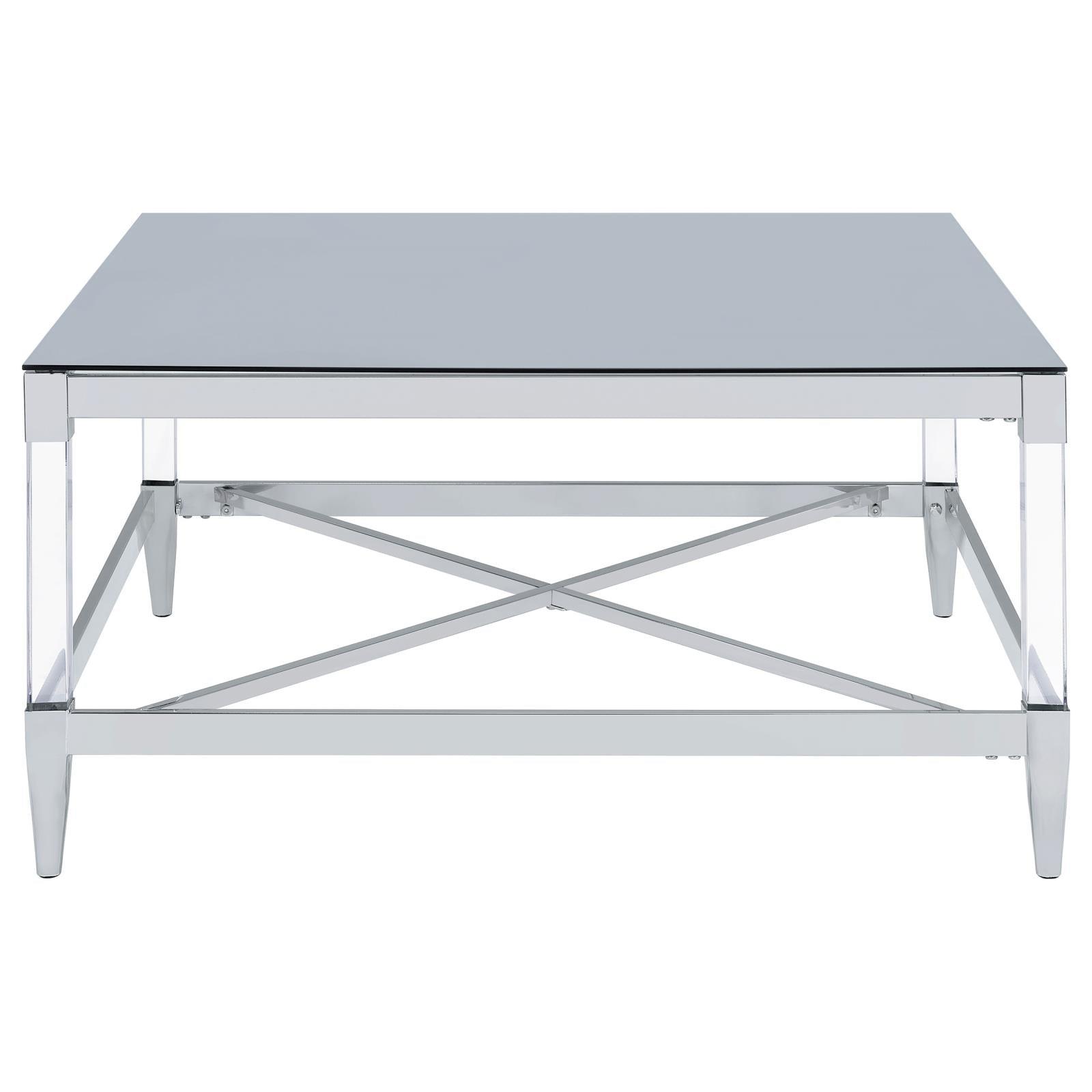 Detail of chrome-electroplated metal frame on Lindley coffee table