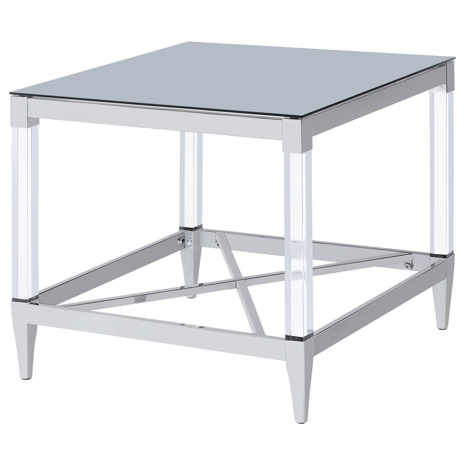 View of tapered feet with plastic glides on Lindley Square End Table