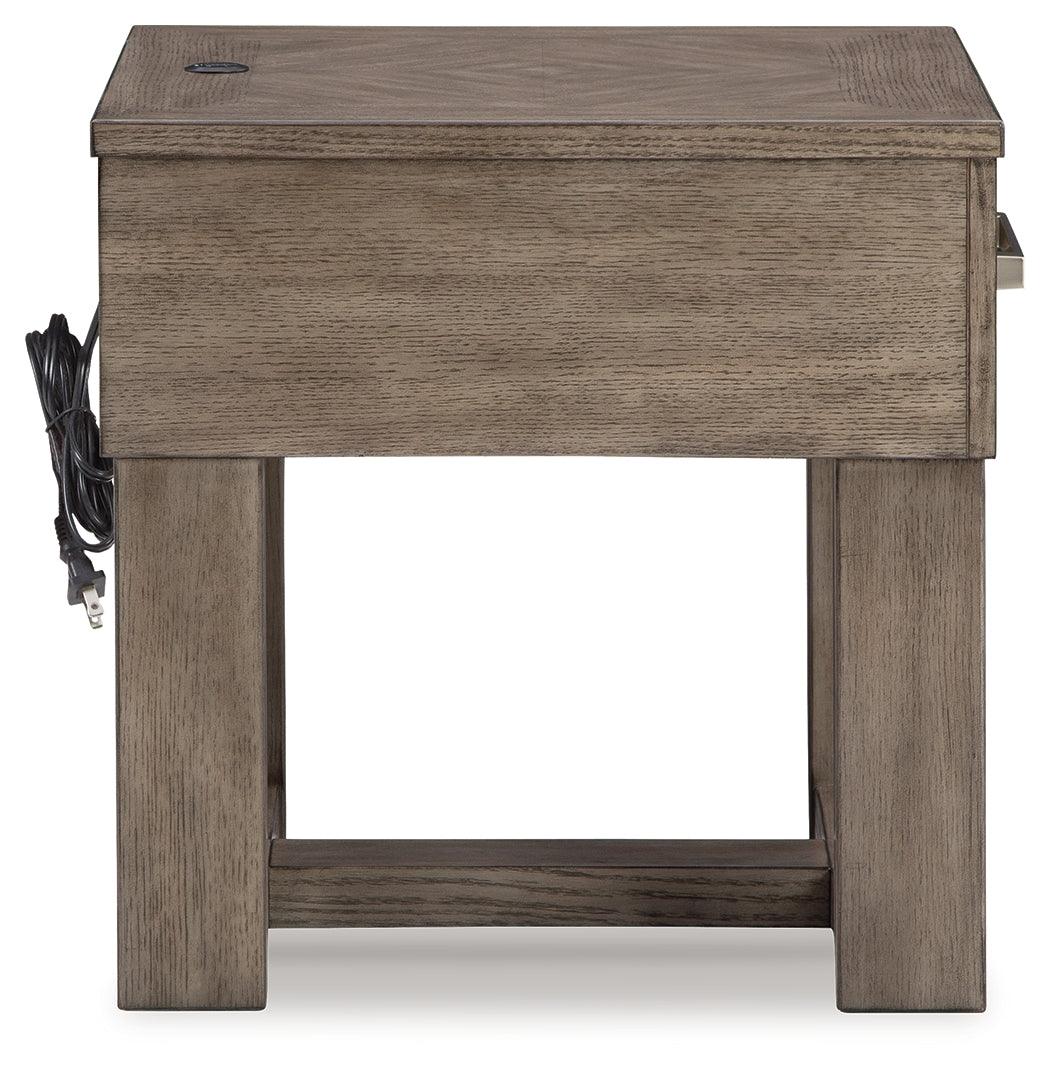 Back view of Loyaska Grayish Brown and White End Table